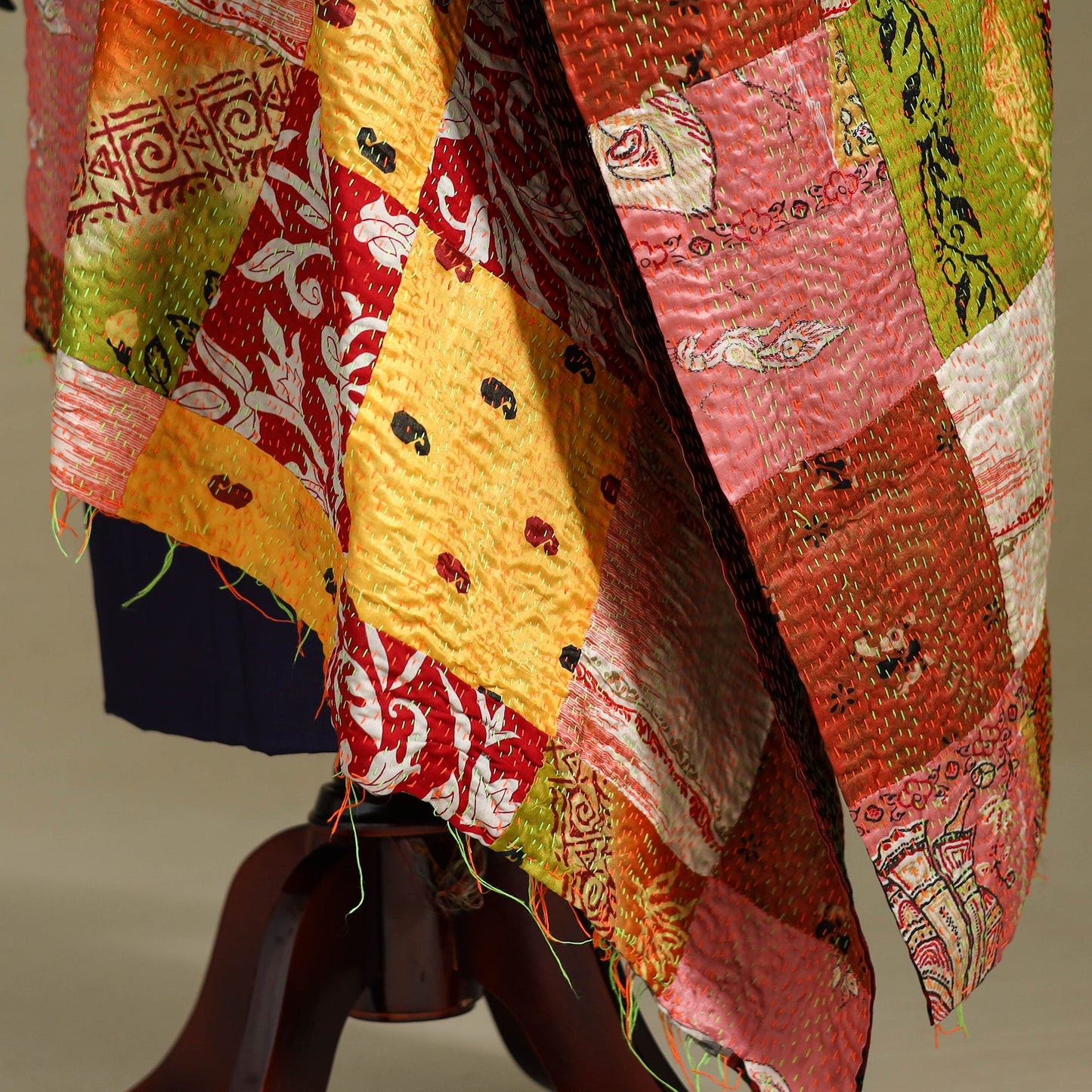 Multicolor - patchwork reversible silk bengal kantha work
