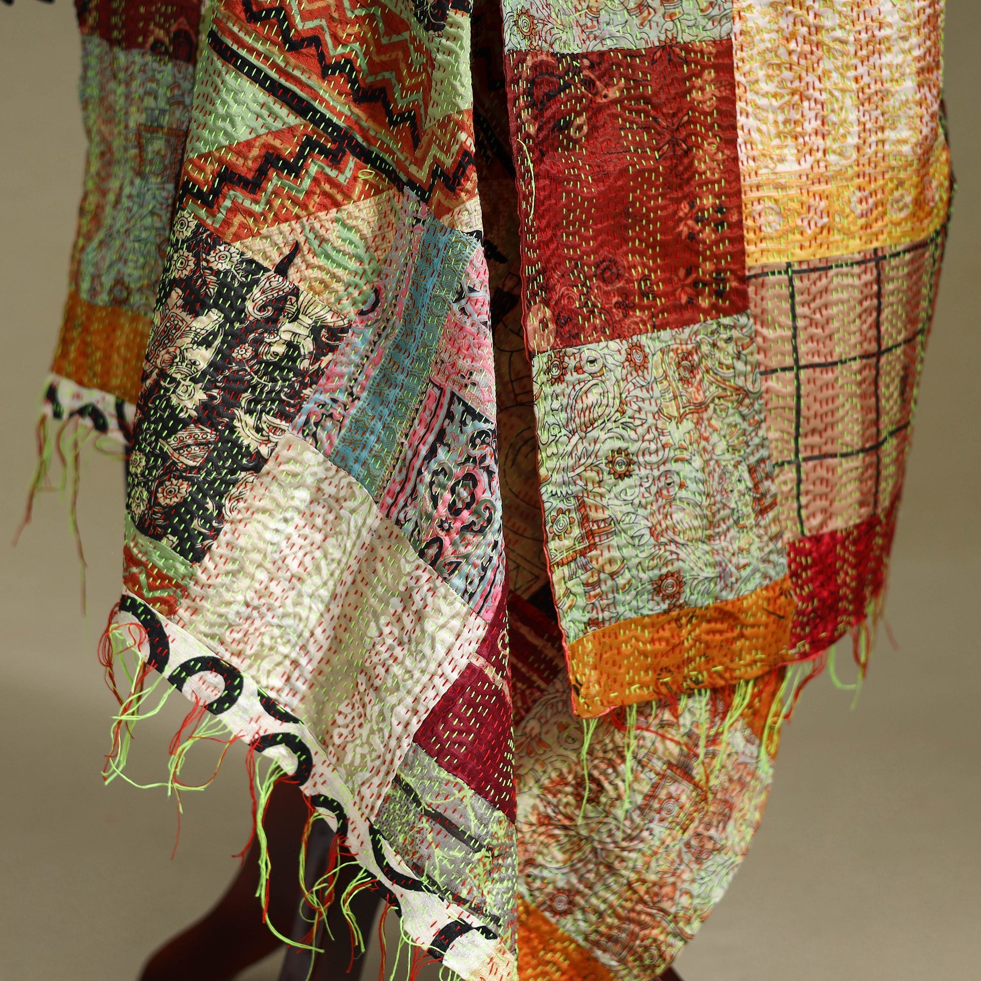 Multicolor - patchwork reversible silk bengal kantha work