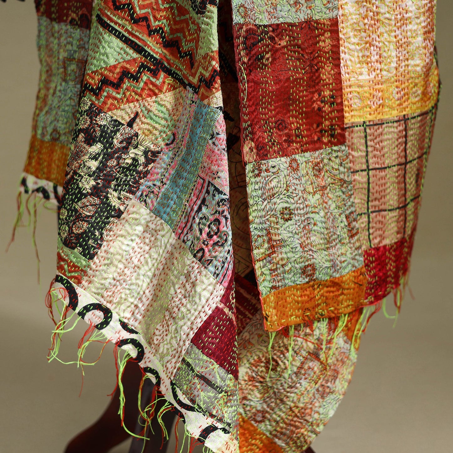 Multicolor - patchwork reversible silk bengal kantha work