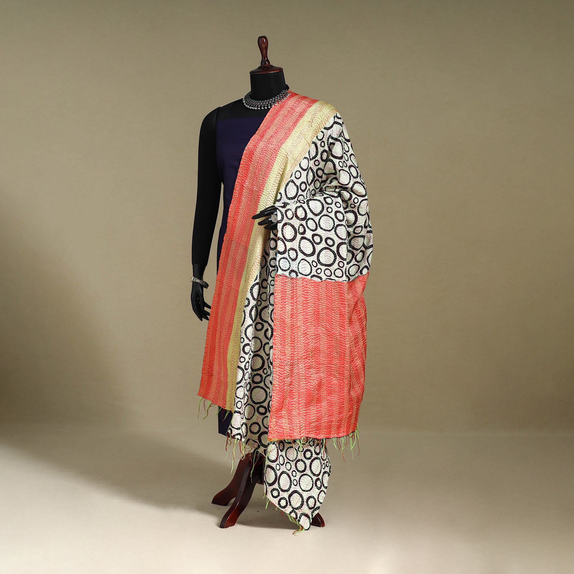 Multicolor - patchwork reversible silk bengal kantha work