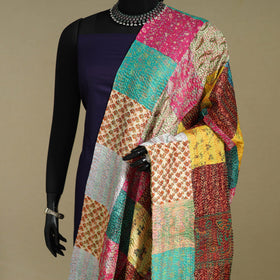 Multicolor - patchwork reversible silk bengal kantha work