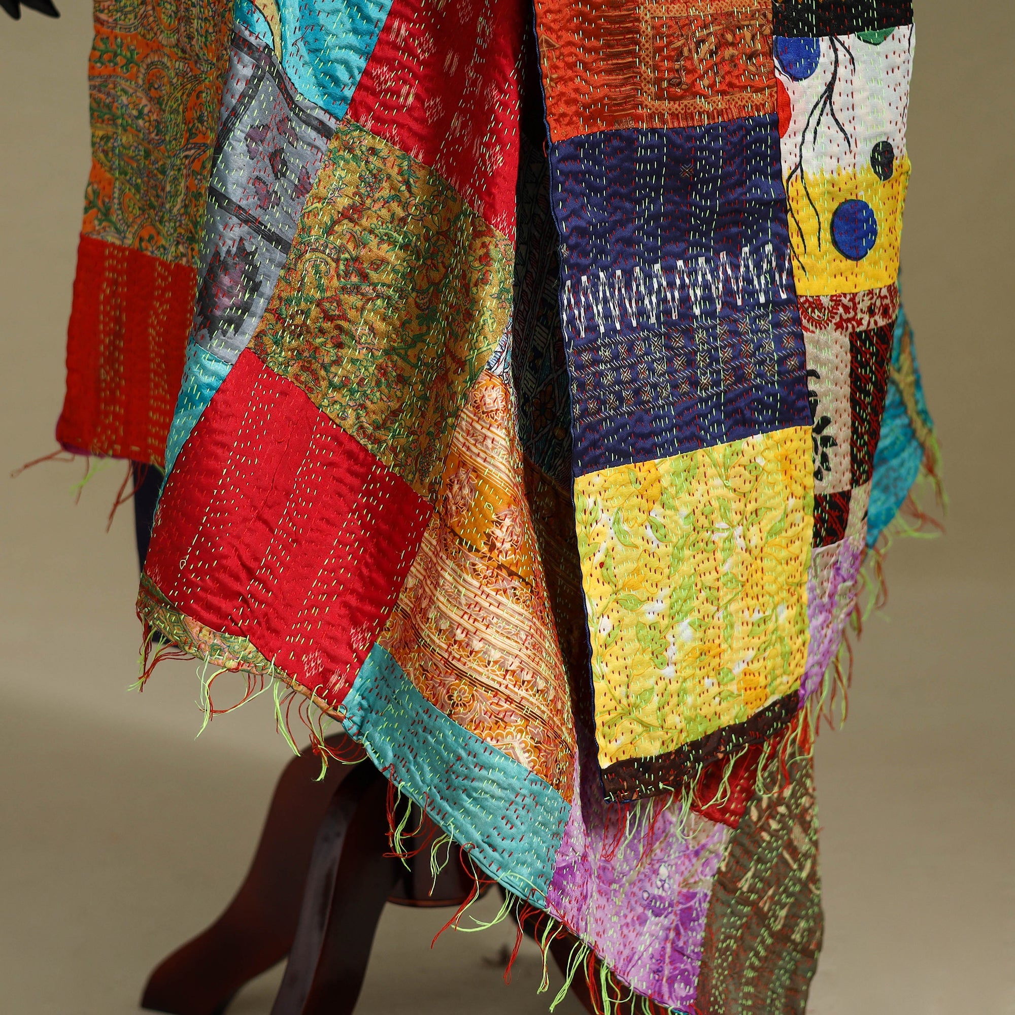 Multicolor - patchwork reversible silk bengal kantha work