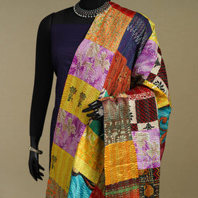 Multicolor - patchwork reversible silk bengal kantha work