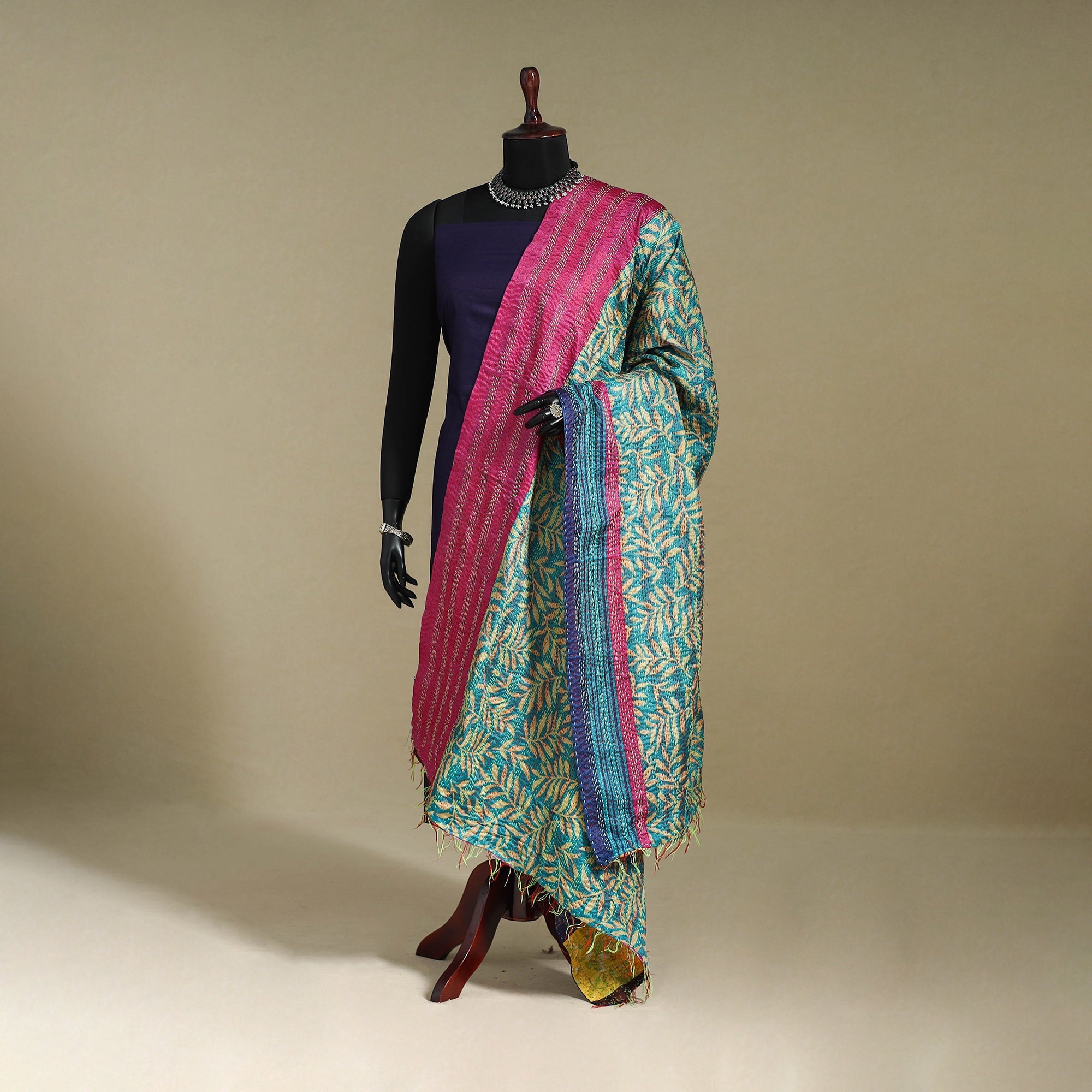 Multicolor - patchwork reversible silk bengal kantha work
