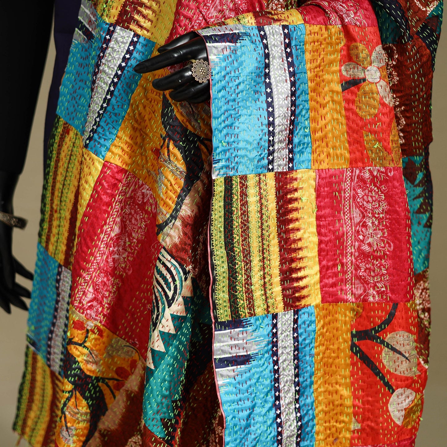 Multicolor - patchwork reversible silk bengal kantha work