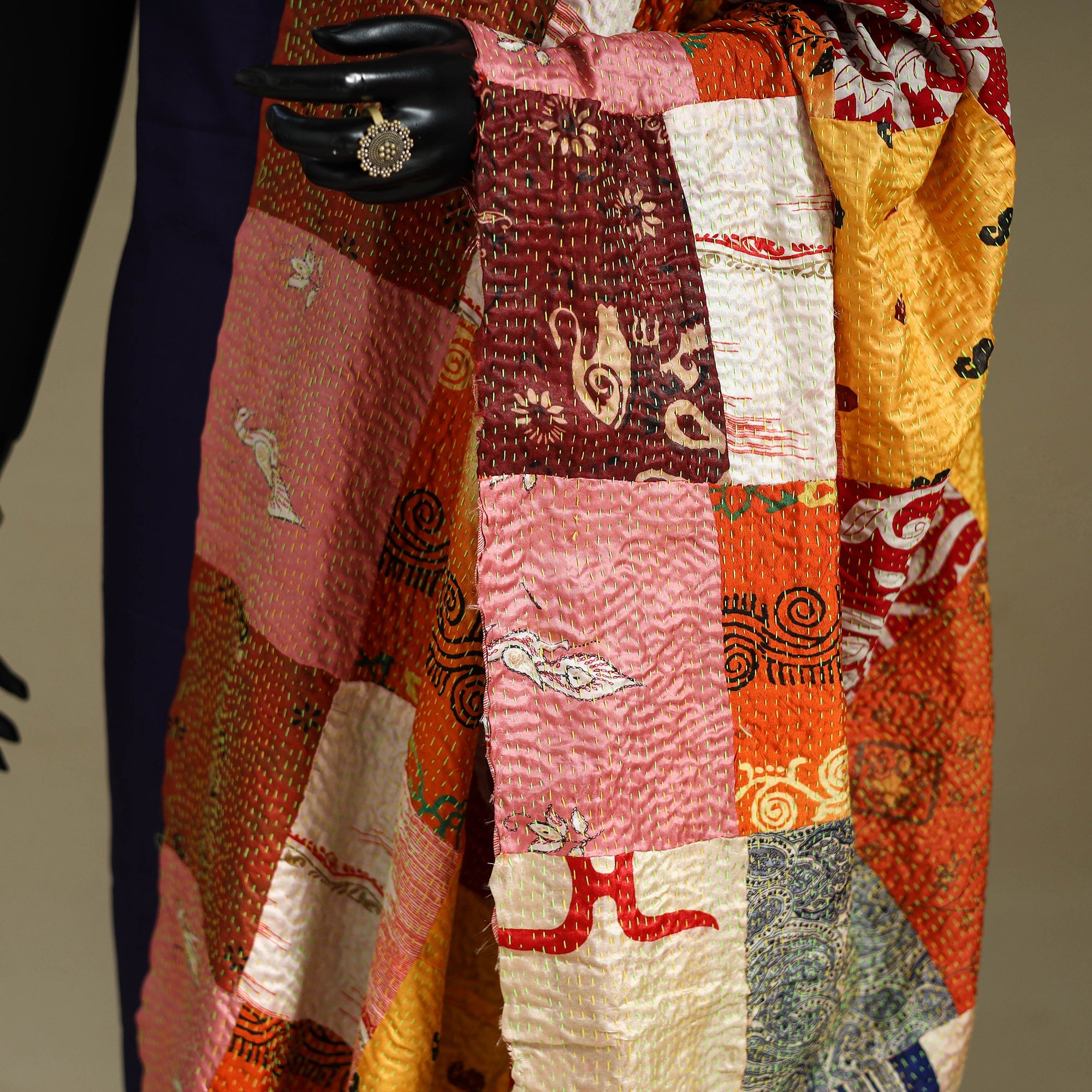 Multicolor - patchwork reversible silk bengal kantha work