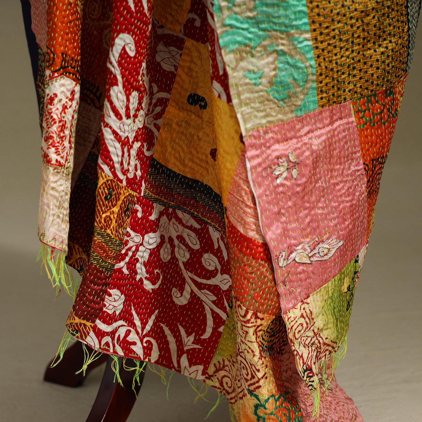 Multicolor - patchwork reversible silk bengal kantha work