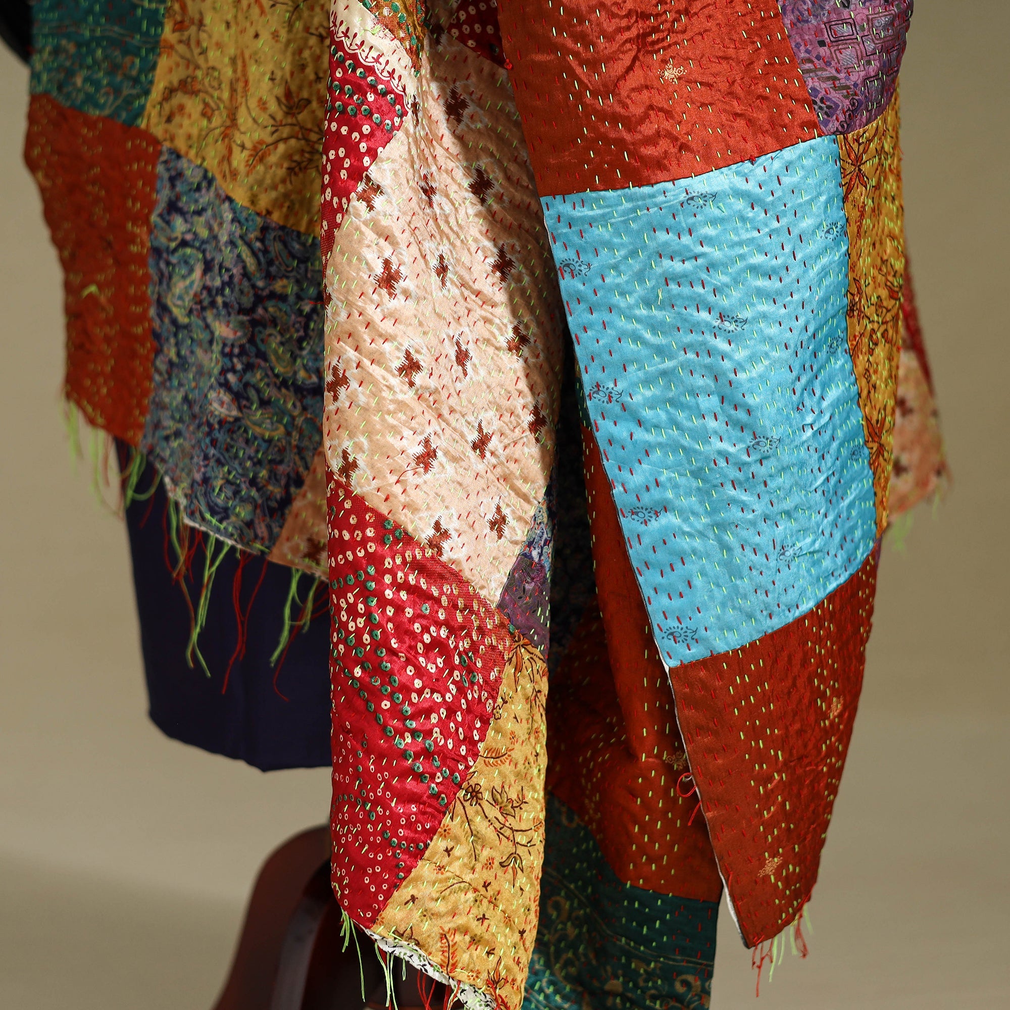 Multicolor - patchwork reversible silk bengal kantha work