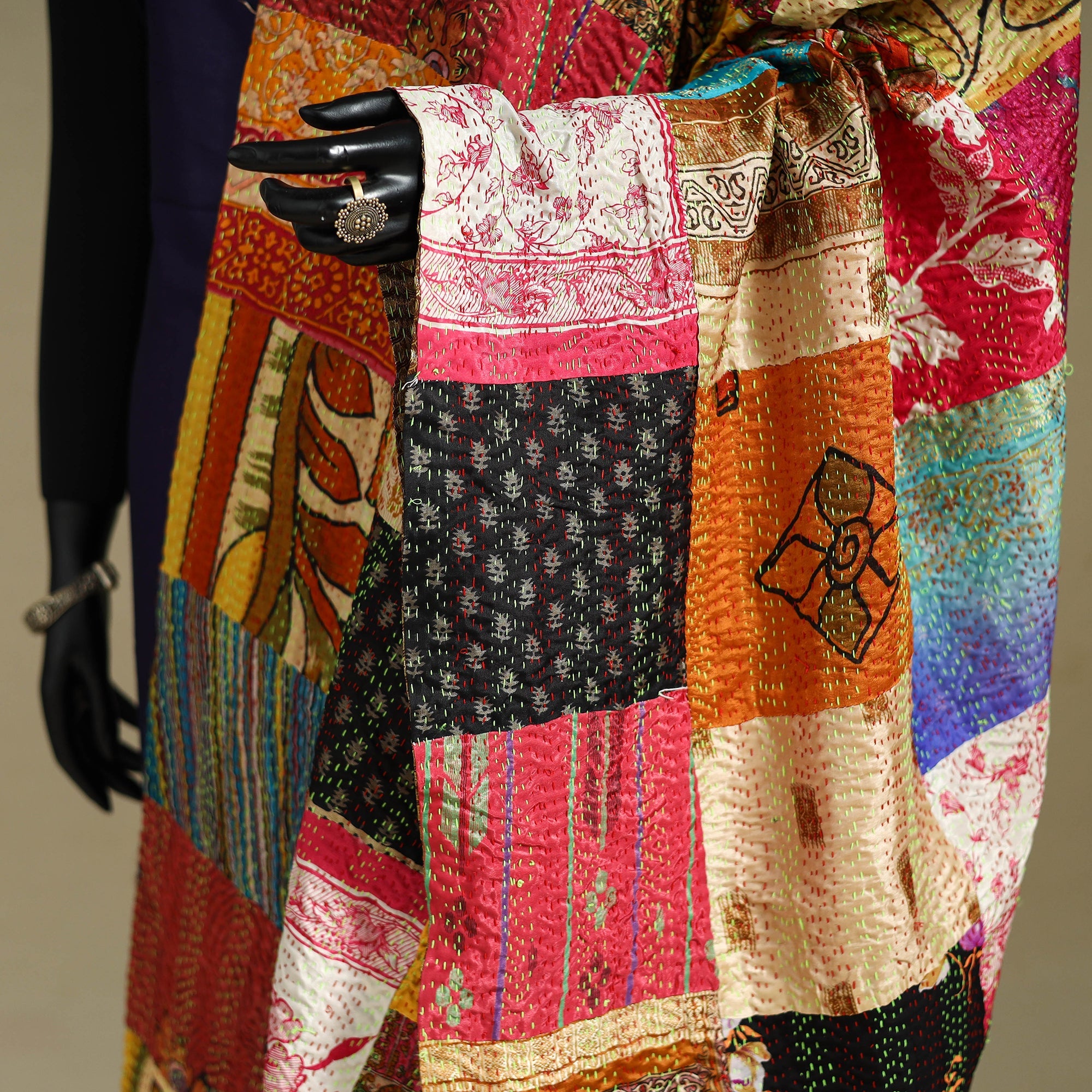 Multicolor - patchwork reversible silk bengal kantha work