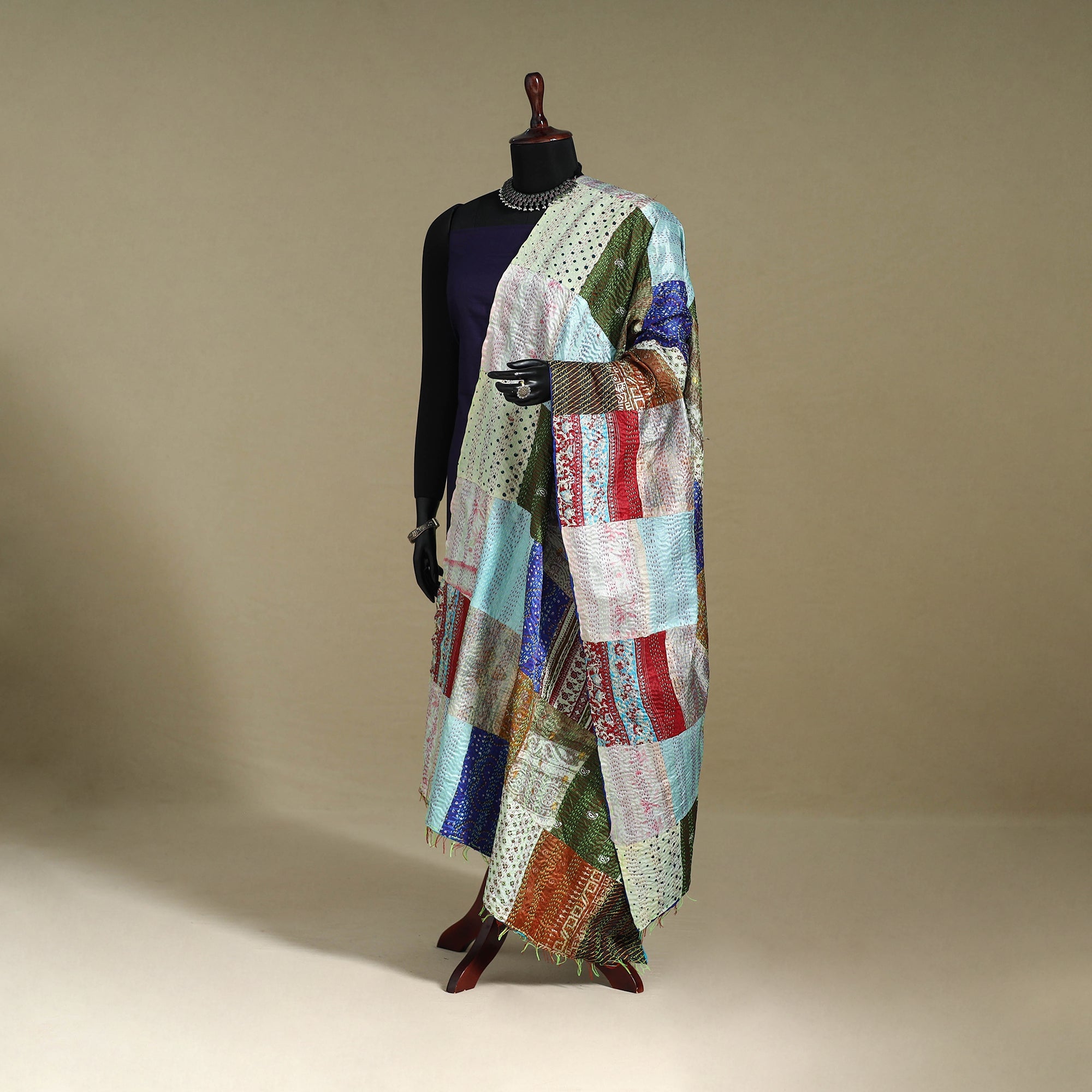 Multicolor - patchwork reversible silk bengal kantha work