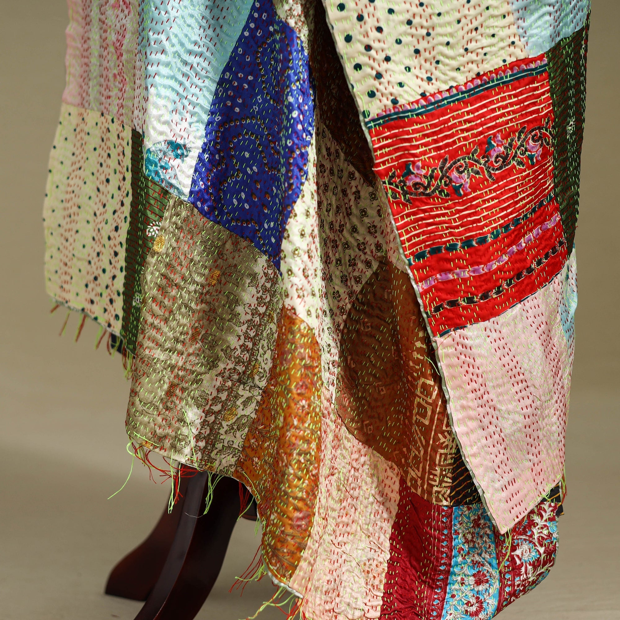 Multicolor - patchwork reversible silk bengal kantha work
