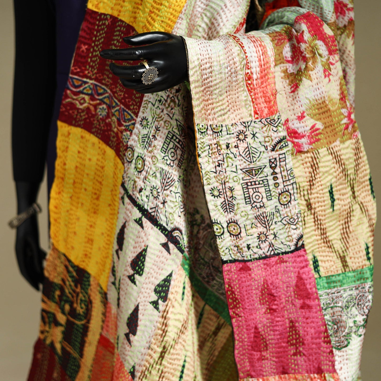 Multicolor - patchwork reversible silk bengal kantha work