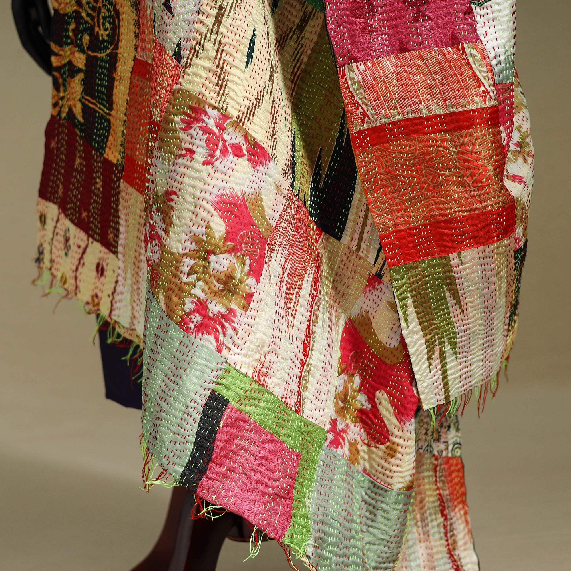 Multicolor - patchwork reversible silk bengal kantha work