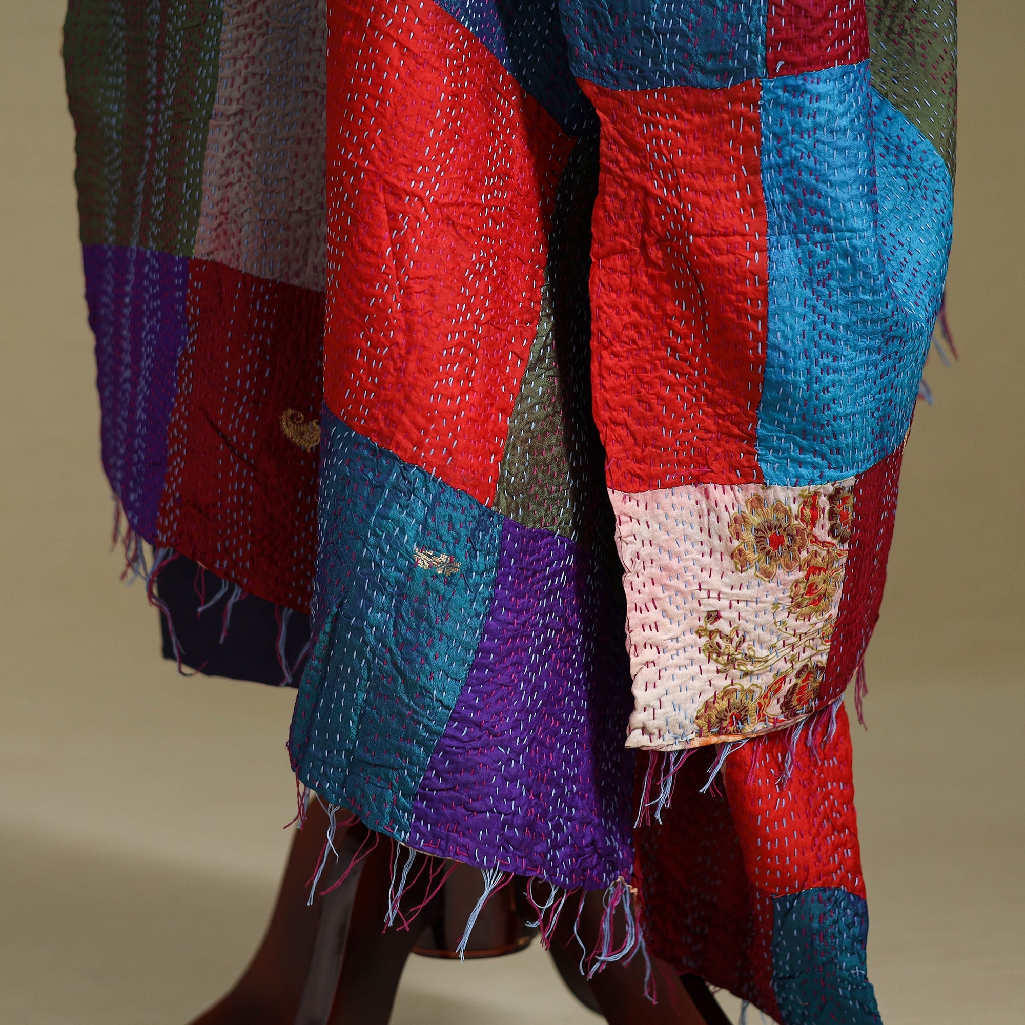 Multicolor - patchwork reversible silk bengal kantha work