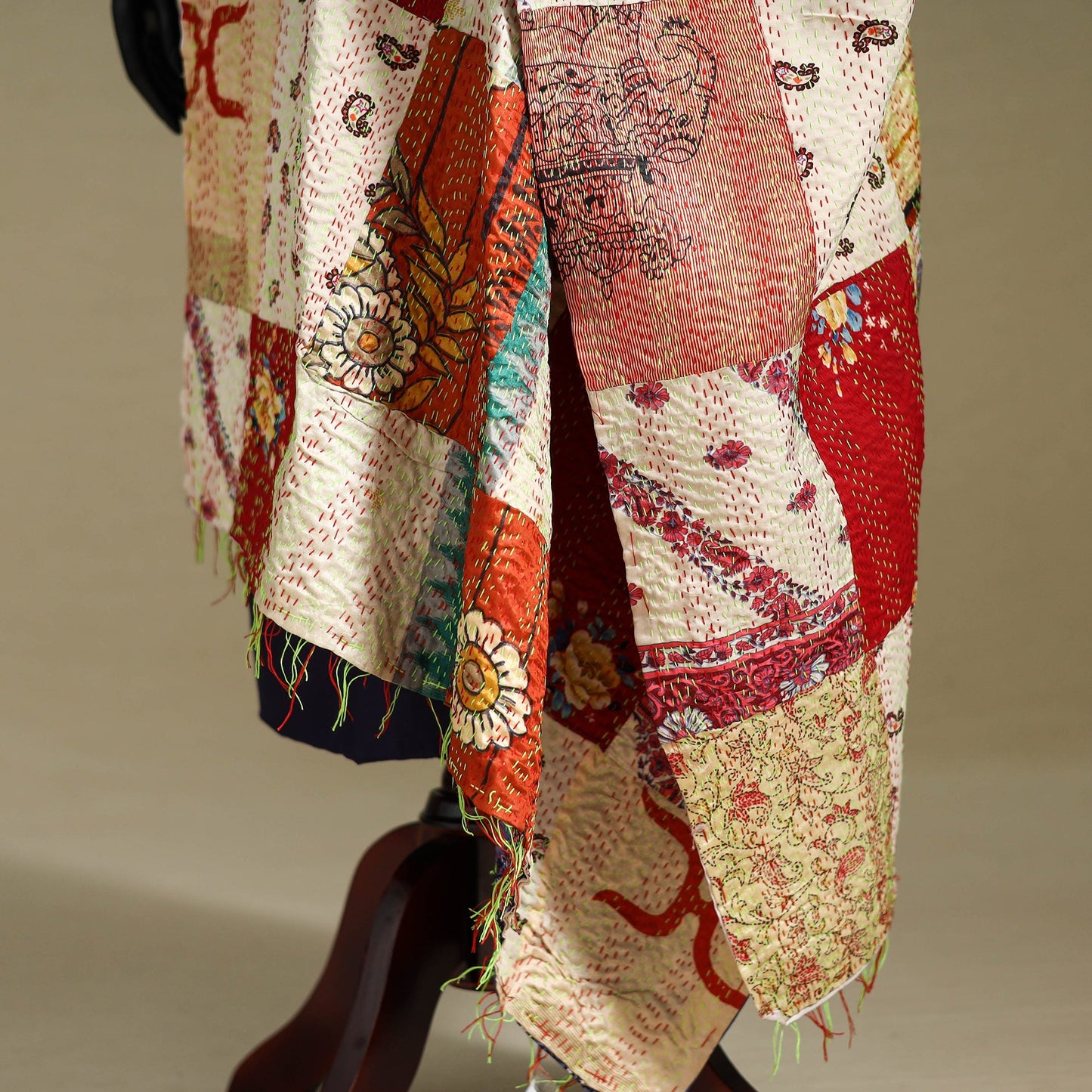 Multicolor - patchwork reversible silk bengal kantha work