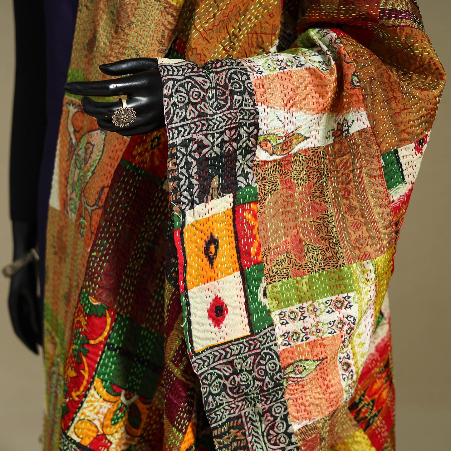 Multicolor - patchwork reversible silk bengal kantha work