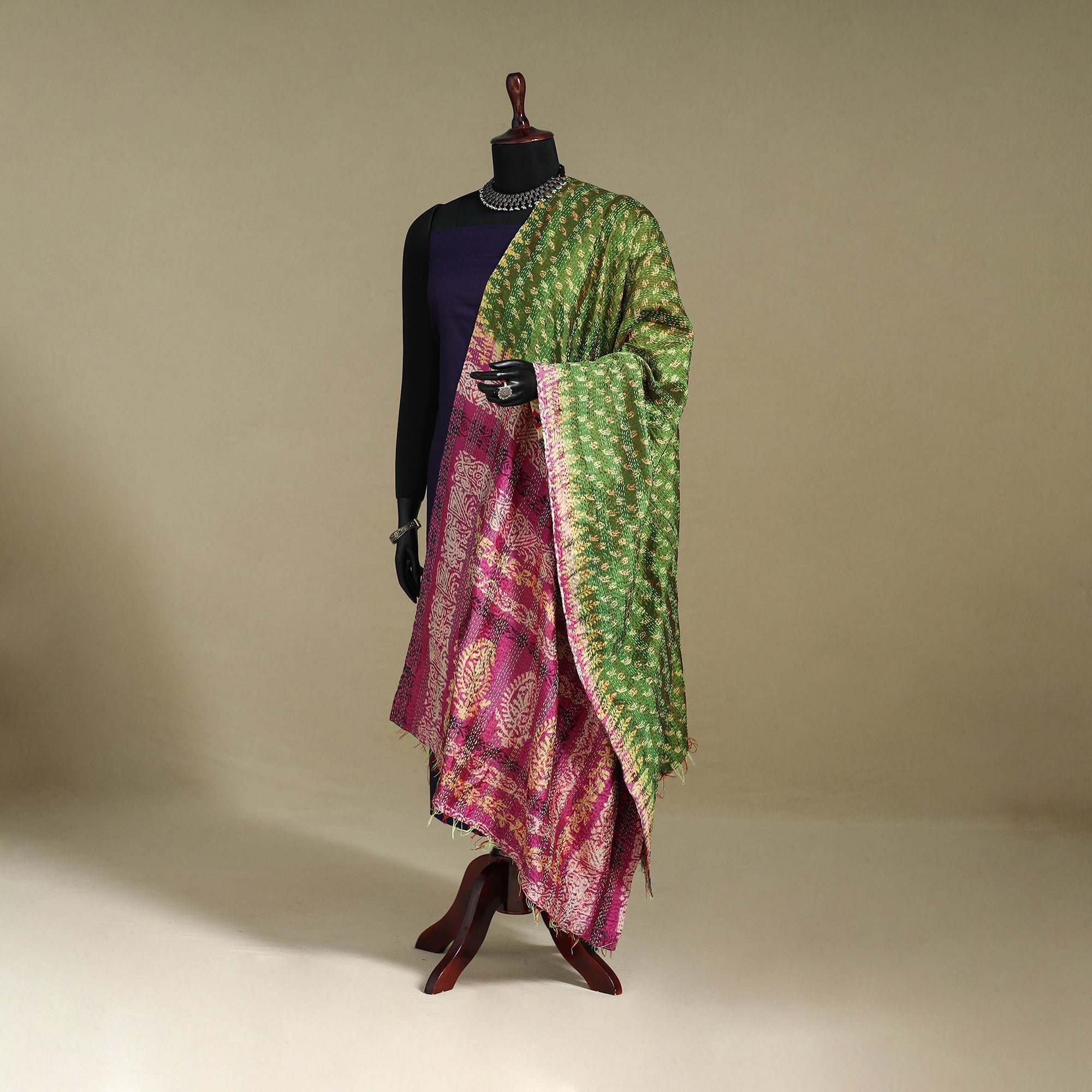 Multicolor - patchwork reversible silk bengal kantha work