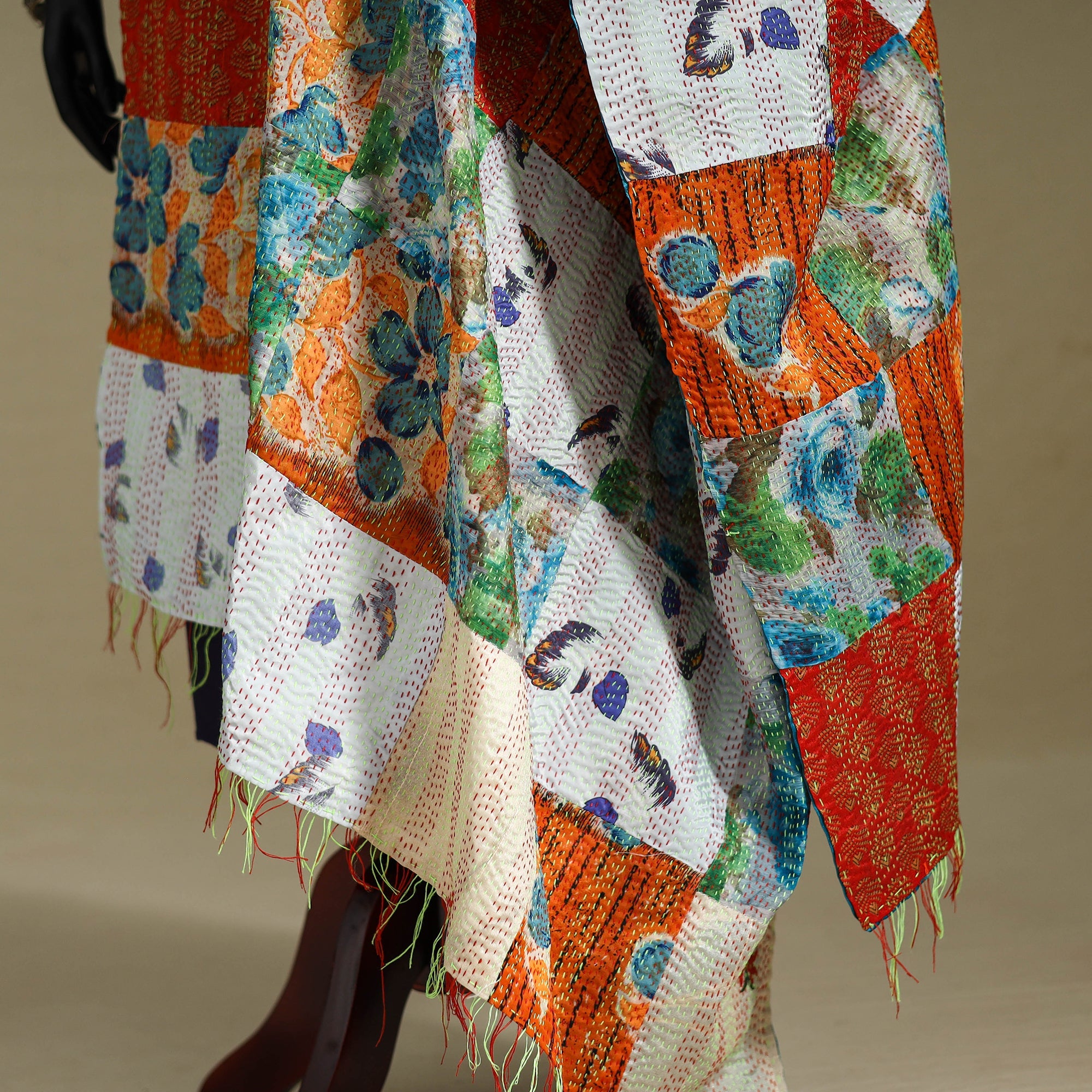 Multicolor - patchwork reversible silk bengal kantha work