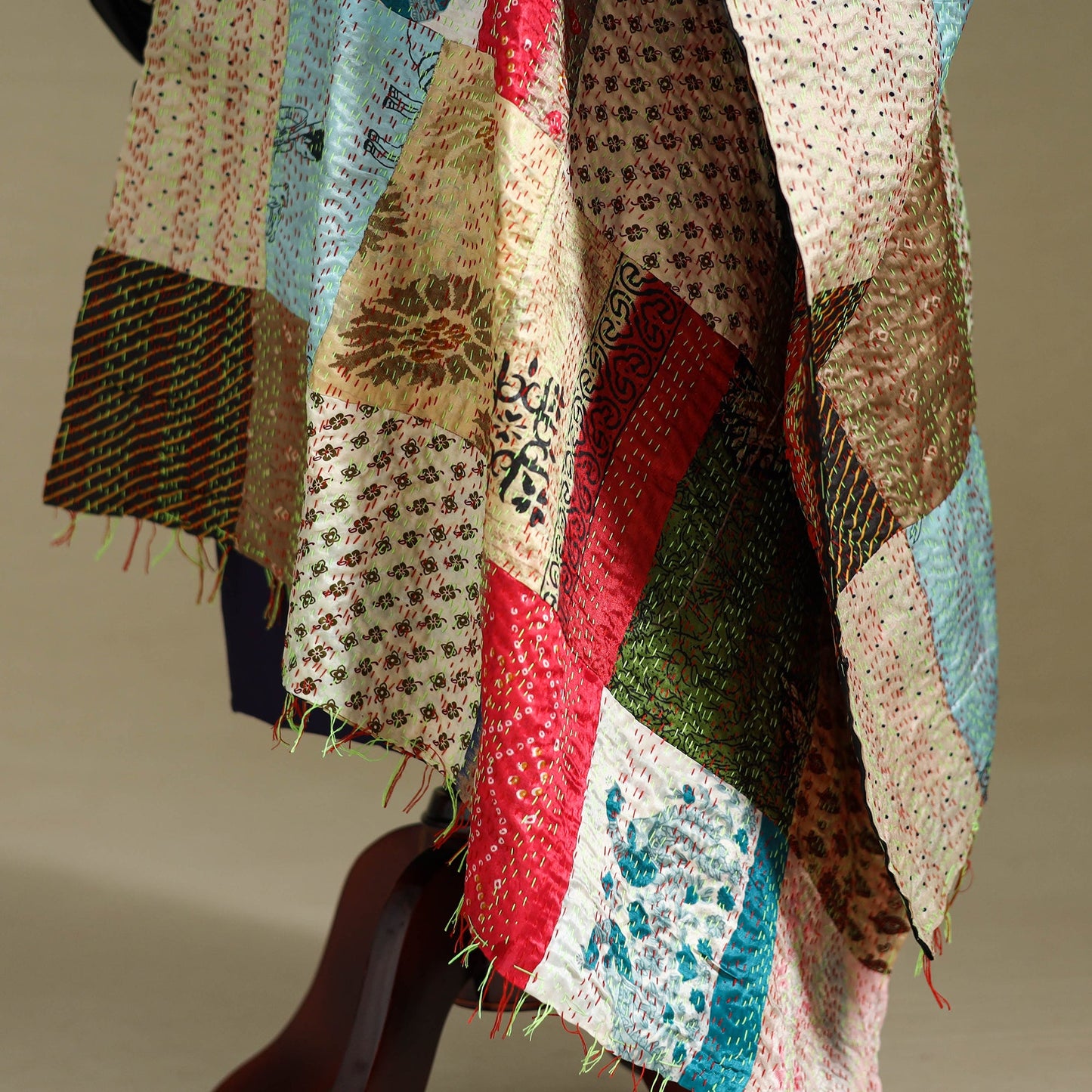 Multicolor - patchwork reversible silk bengal kantha work