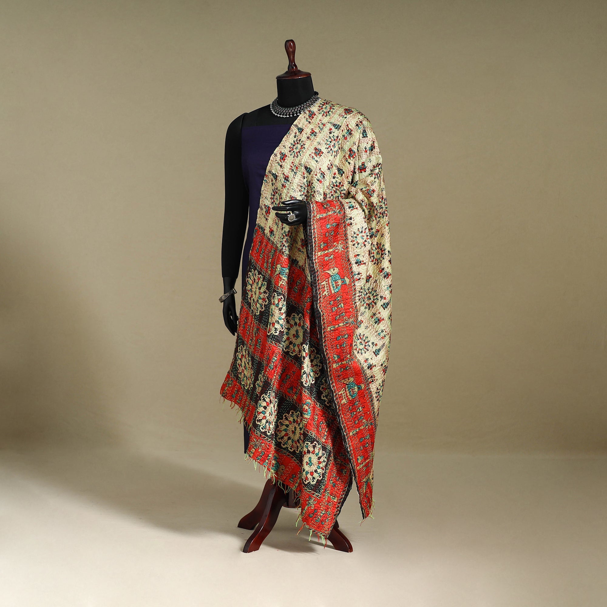 Multicolor - patchwork reversible silk bengal kantha work
