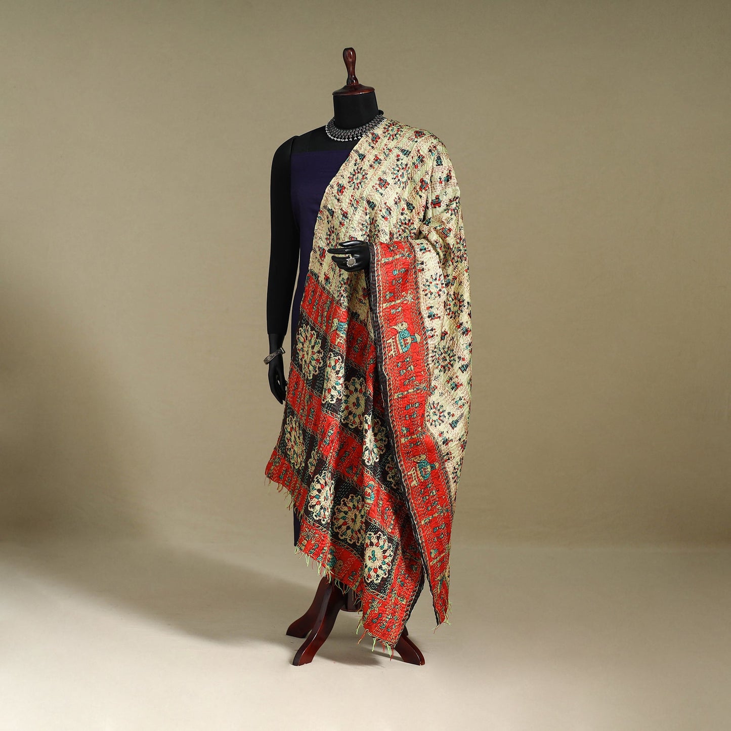 Multicolor - patchwork reversible silk bengal kantha work