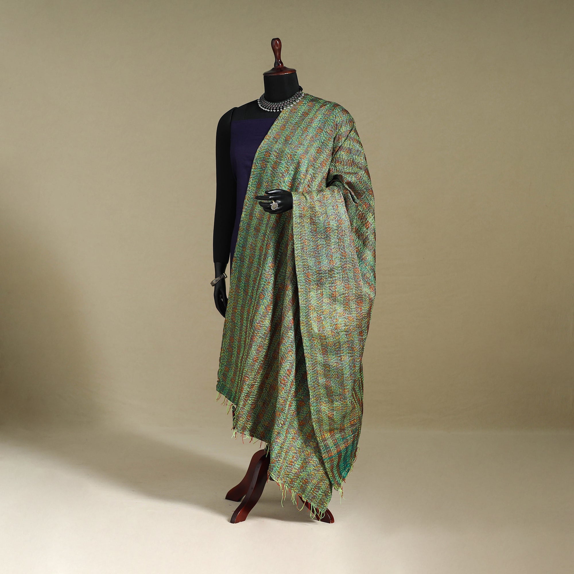 Multicolor - patchwork reversible silk bengal kantha work