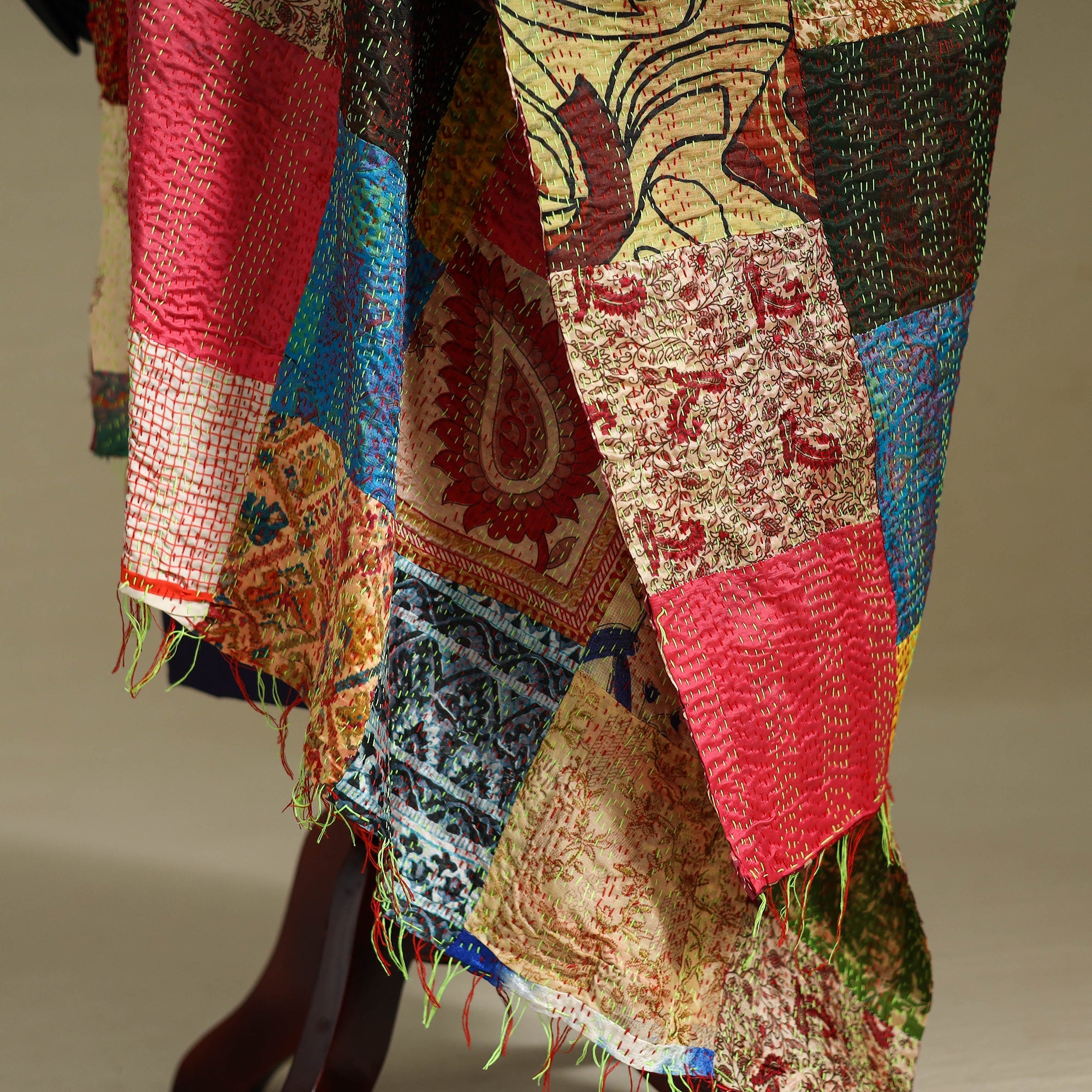 Multicolor - patchwork reversible silk bengal kantha work