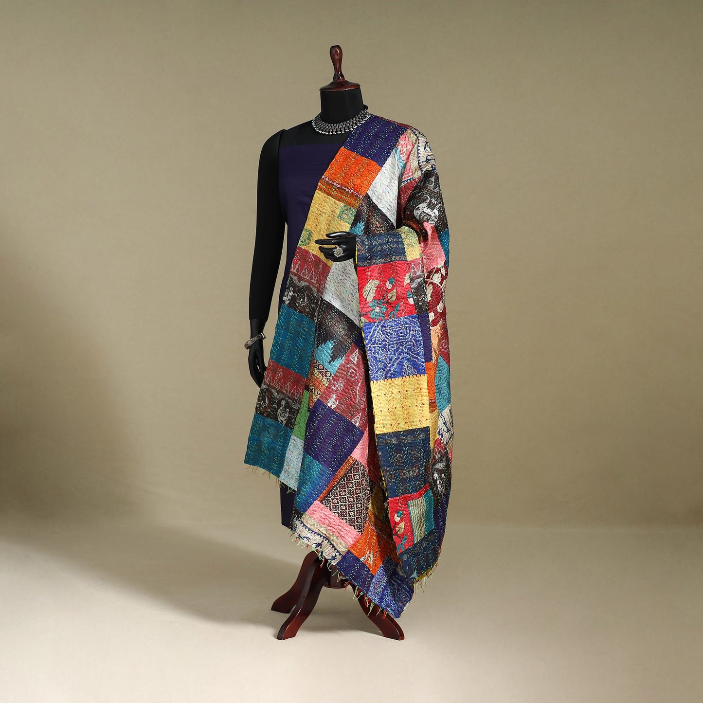 Multicolor - patchwork reversible silk bengal kantha work
