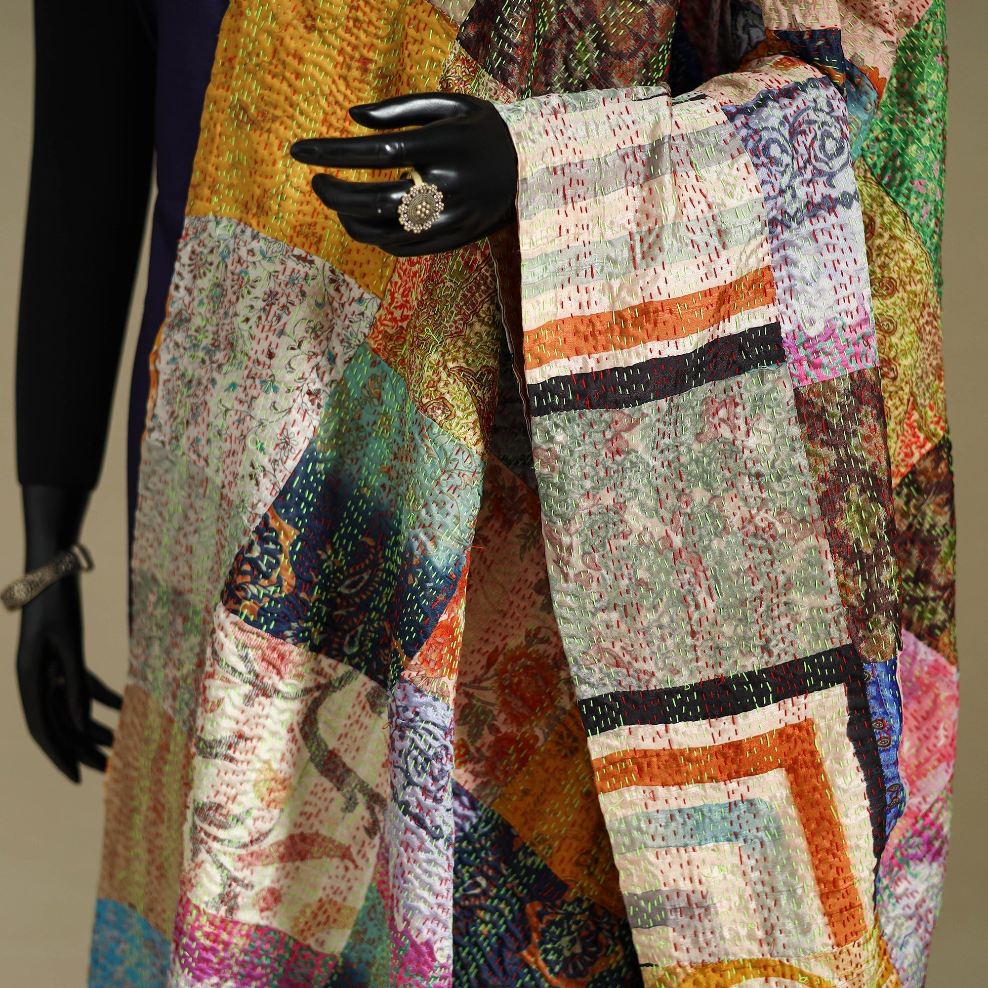 Multicolor - patchwork reversible silk bengal kantha work