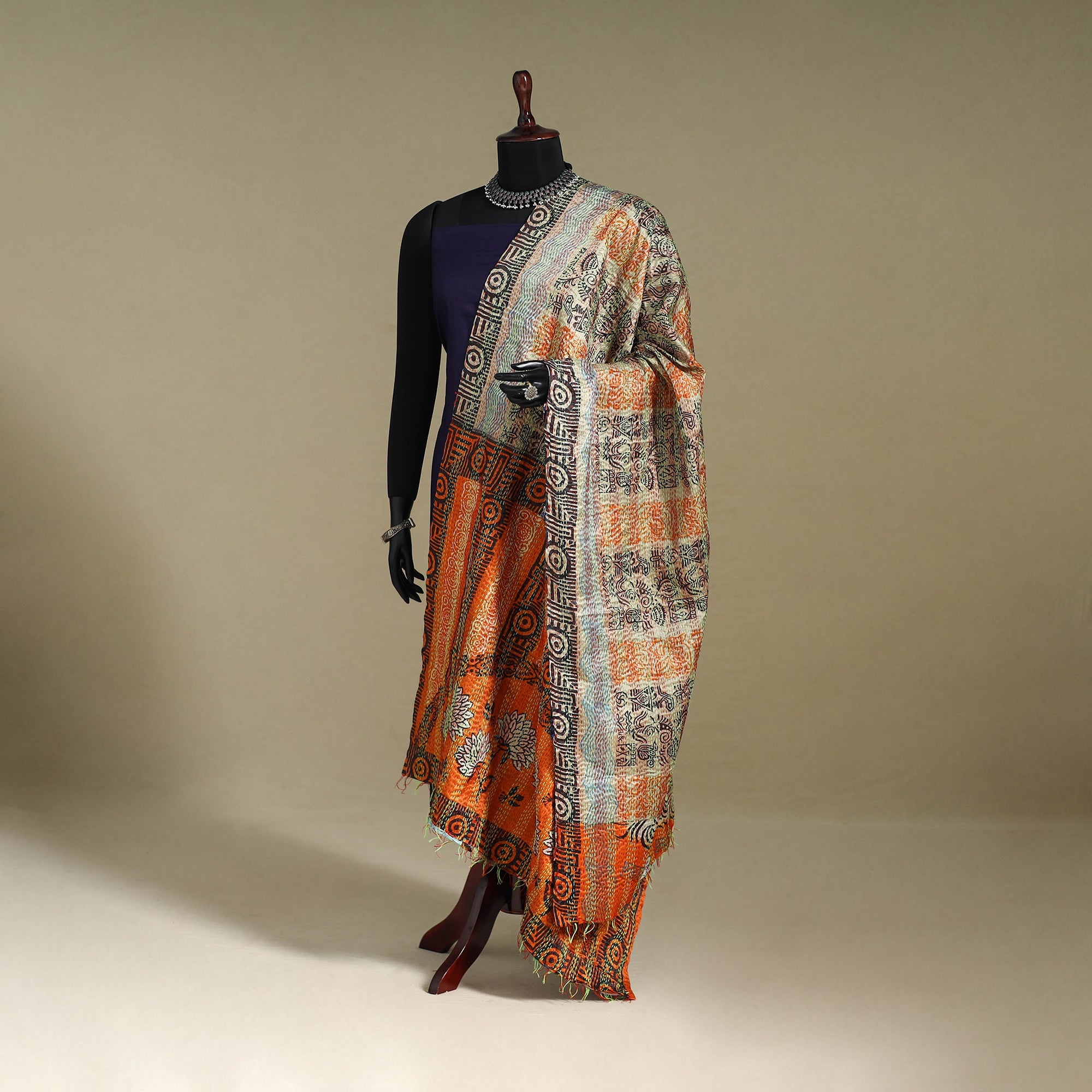 Multicolor - patchwork reversible silk bengal kantha work