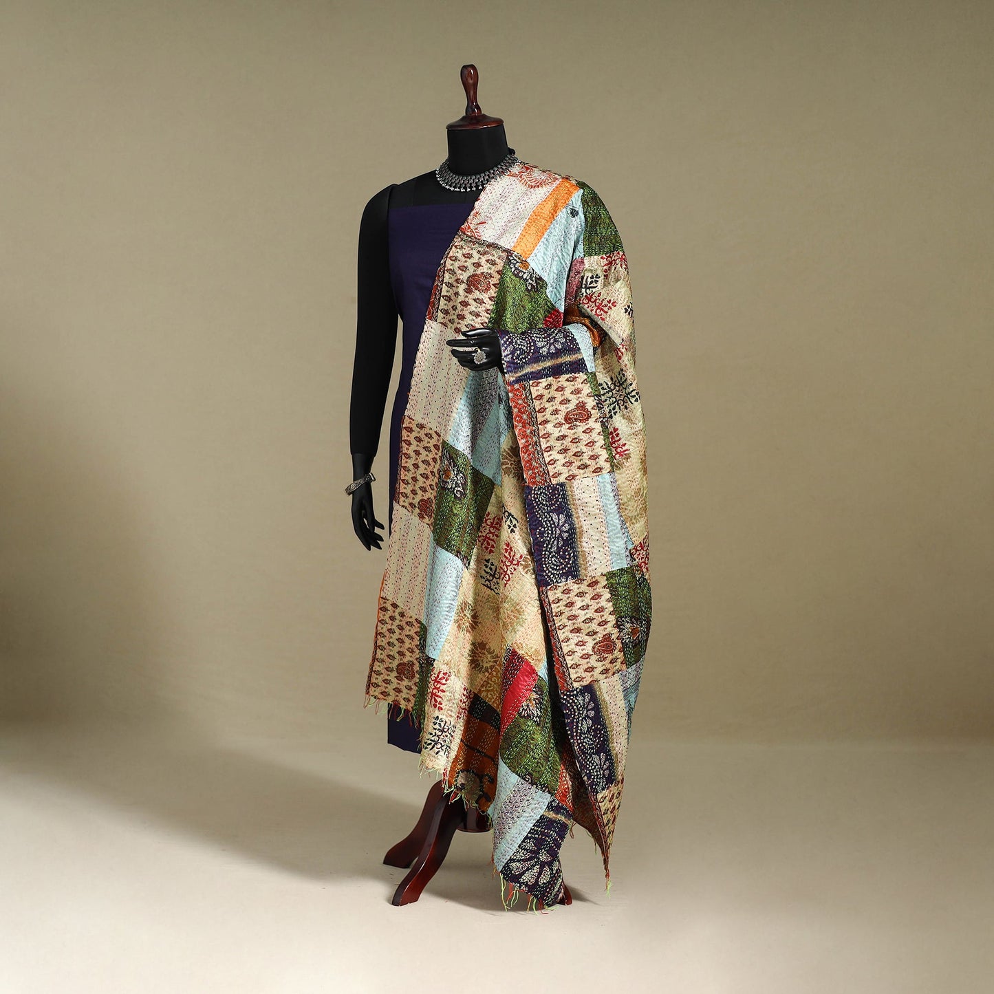 Multicolor - patchwork reversible silk bengal kantha work