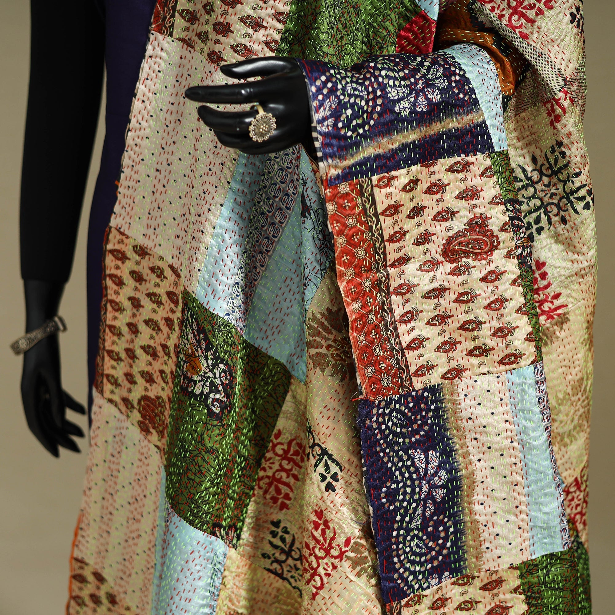 Multicolor - patchwork reversible silk bengal kantha work