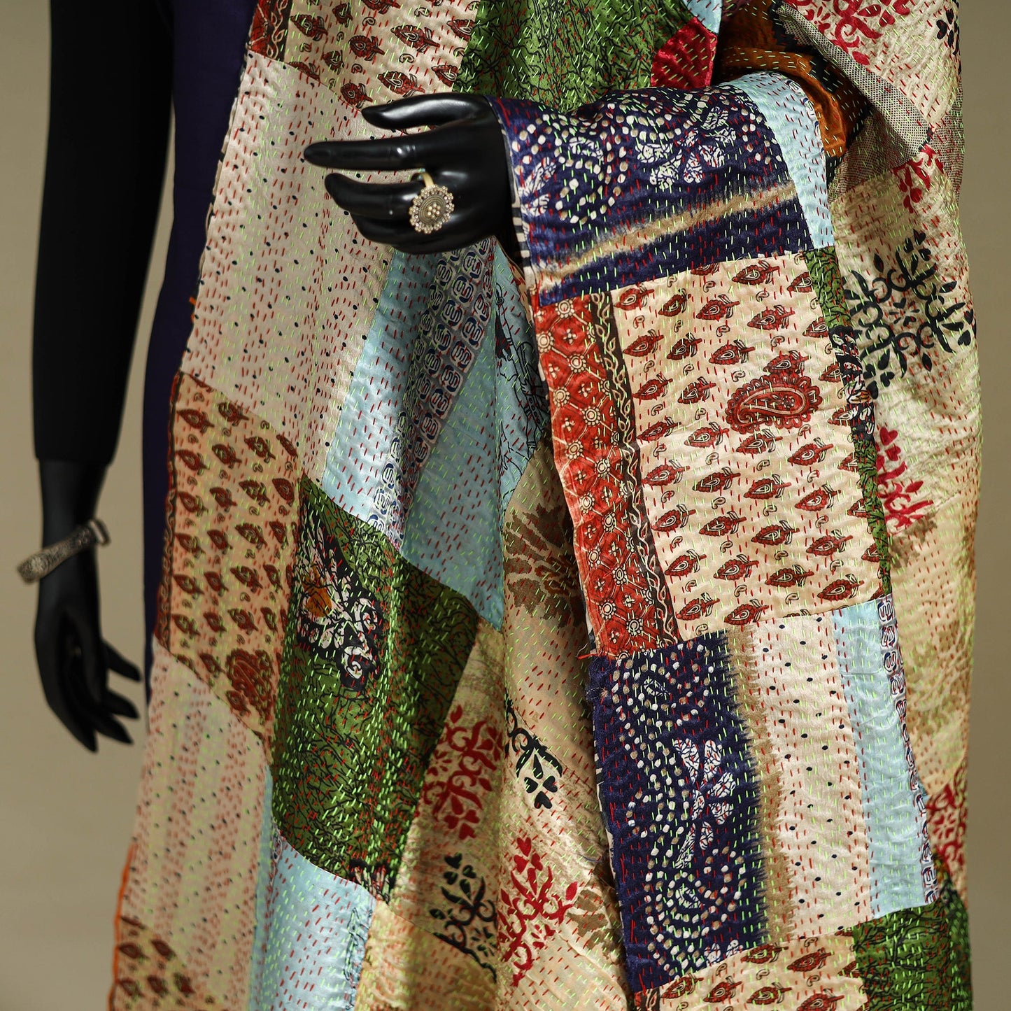 Multicolor - patchwork reversible silk bengal kantha work