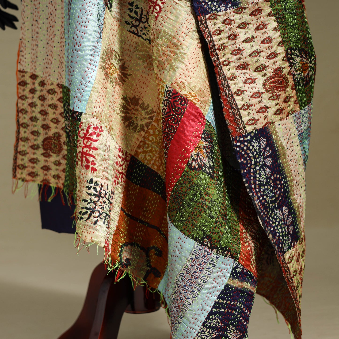 Multicolor - patchwork reversible silk bengal kantha work