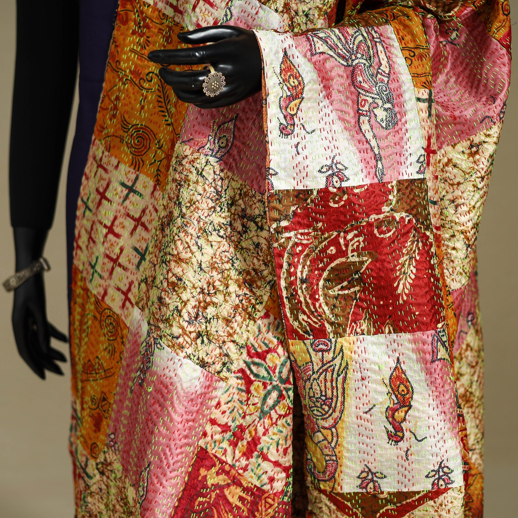 Multicolor - patchwork reversible silk bengal kantha work