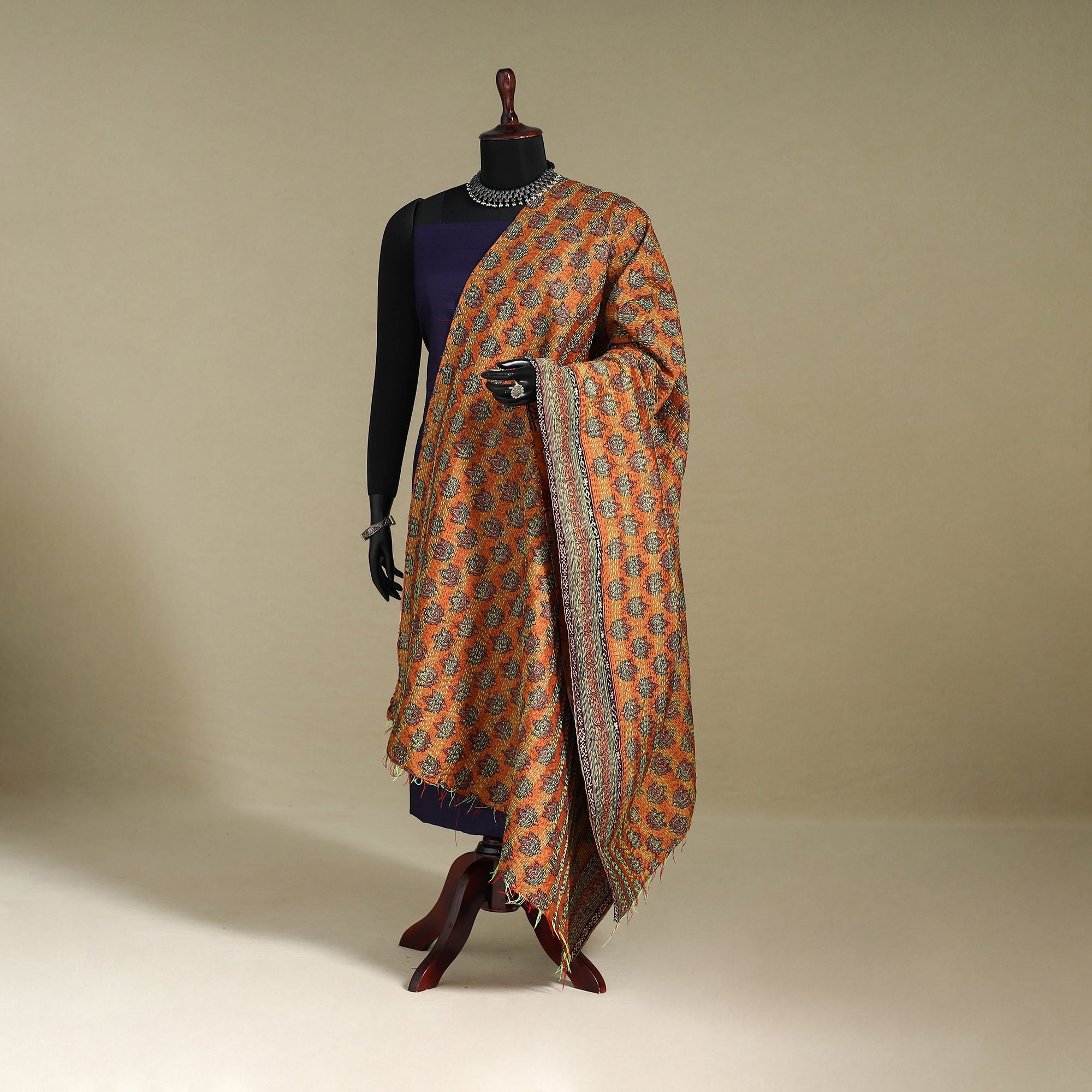 Multicolor - patchwork reversible silk bengal kantha work