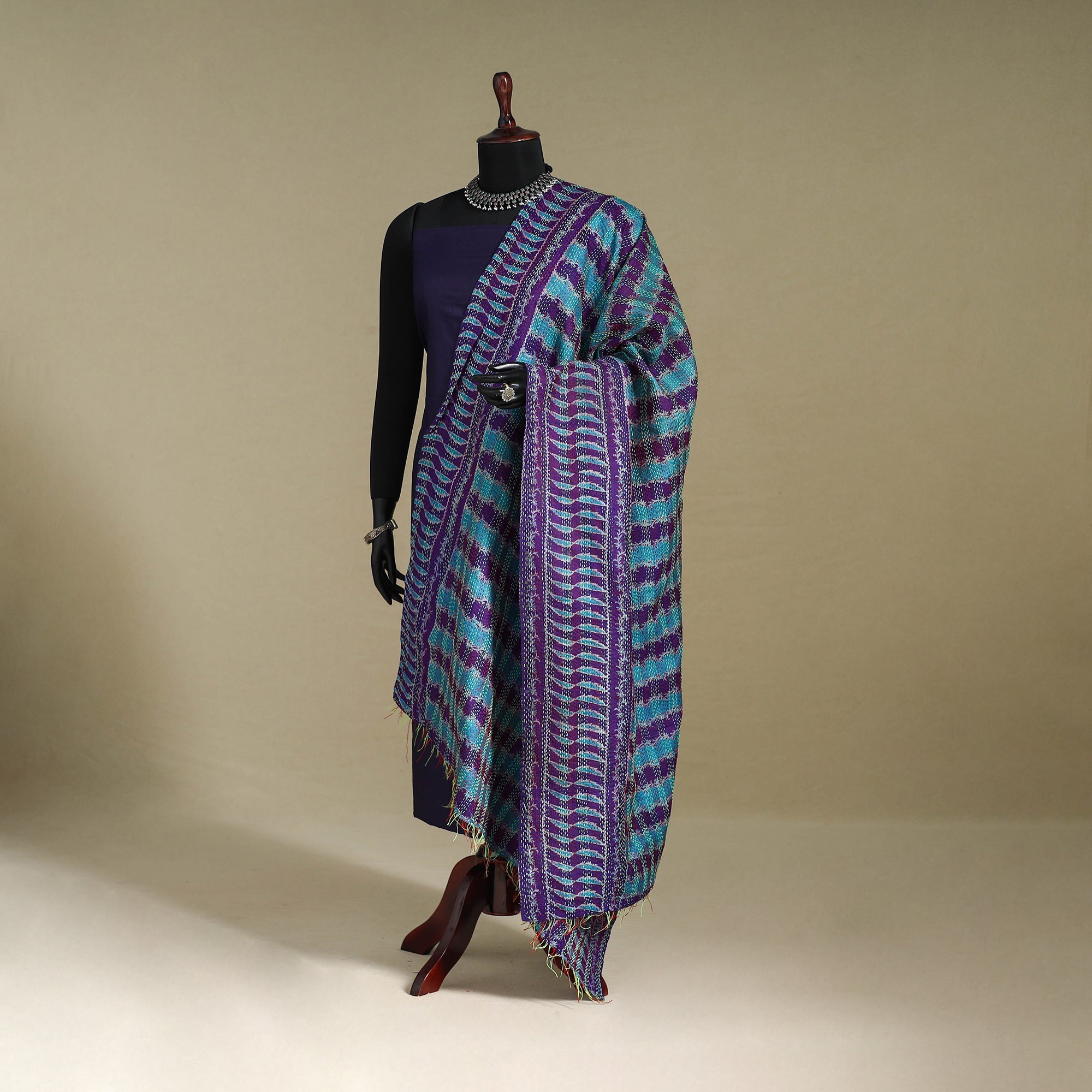 Multicolor - patchwork reversible silk bengal kantha work