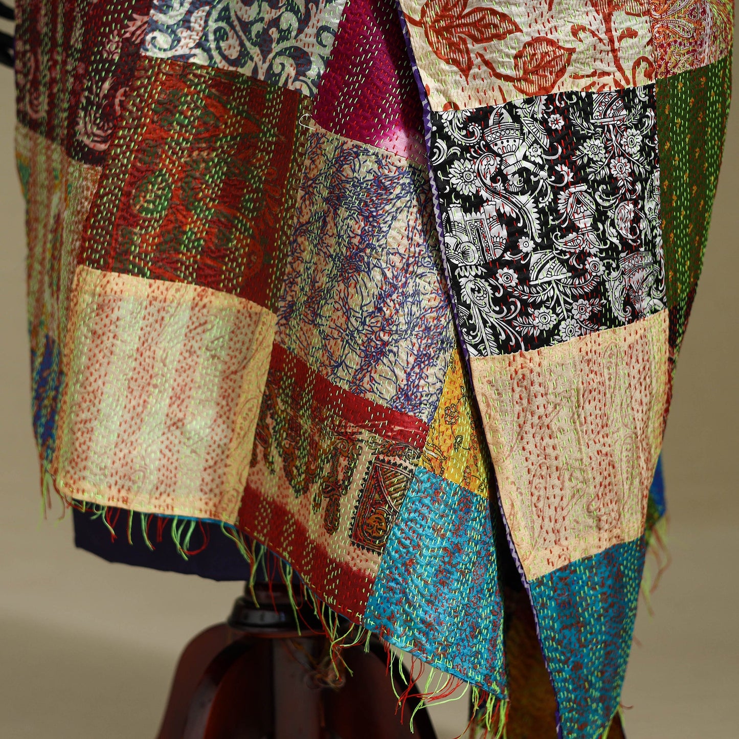 Multicolor - patchwork reversible silk bengal kantha work
