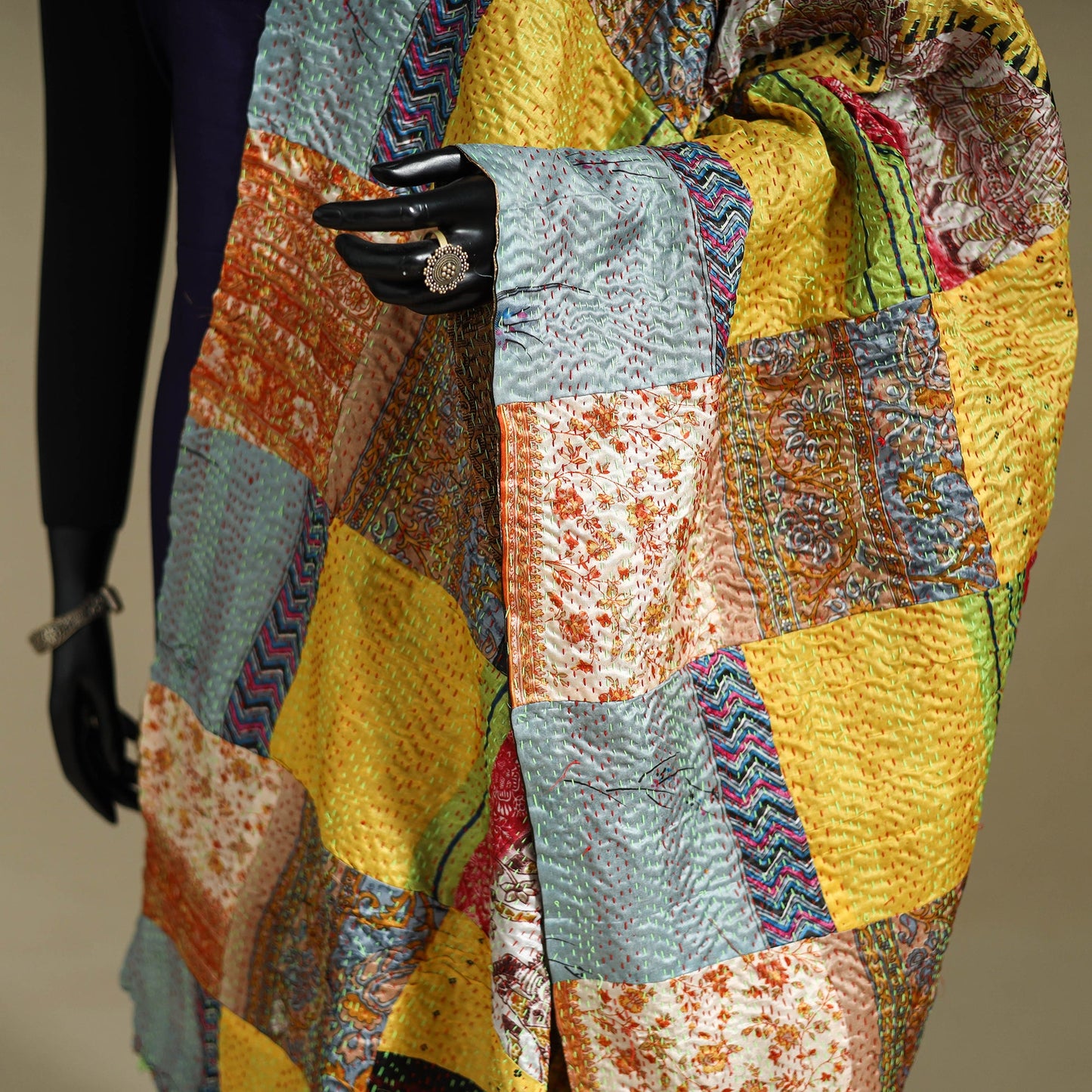 Multicolor - patchwork reversible silk bengal kantha work