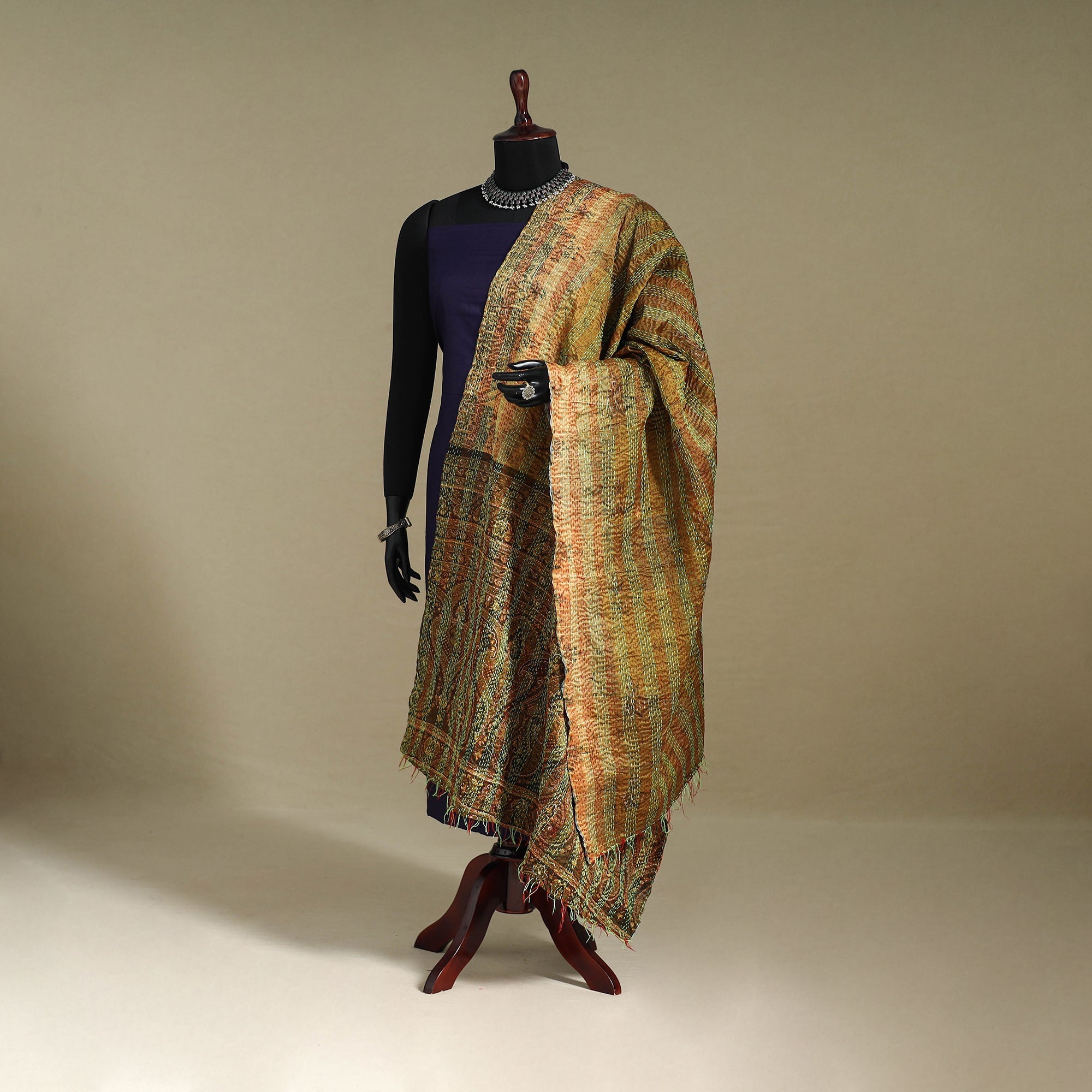 Multicolor - patchwork reversible silk bengal kantha work