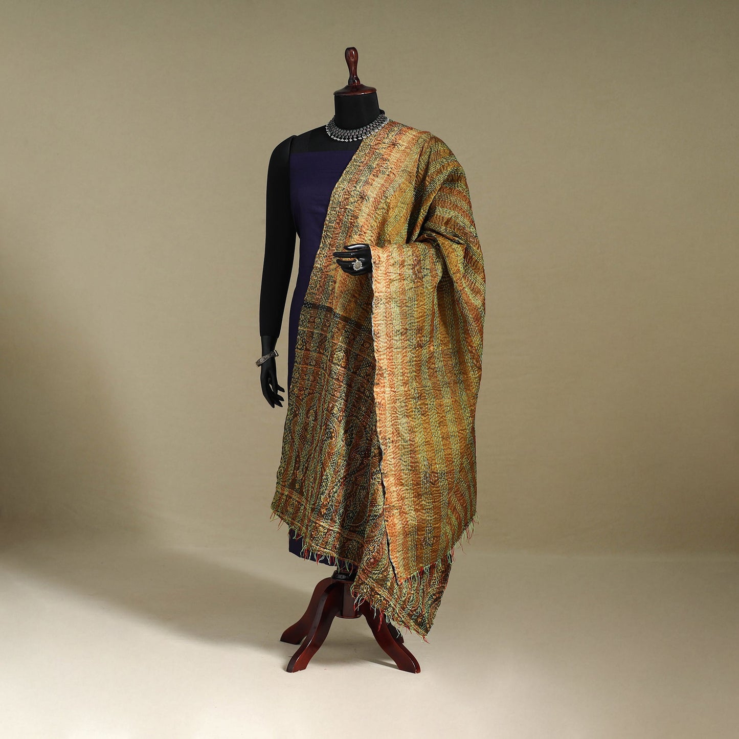 Multicolor - patchwork reversible silk bengal kantha work