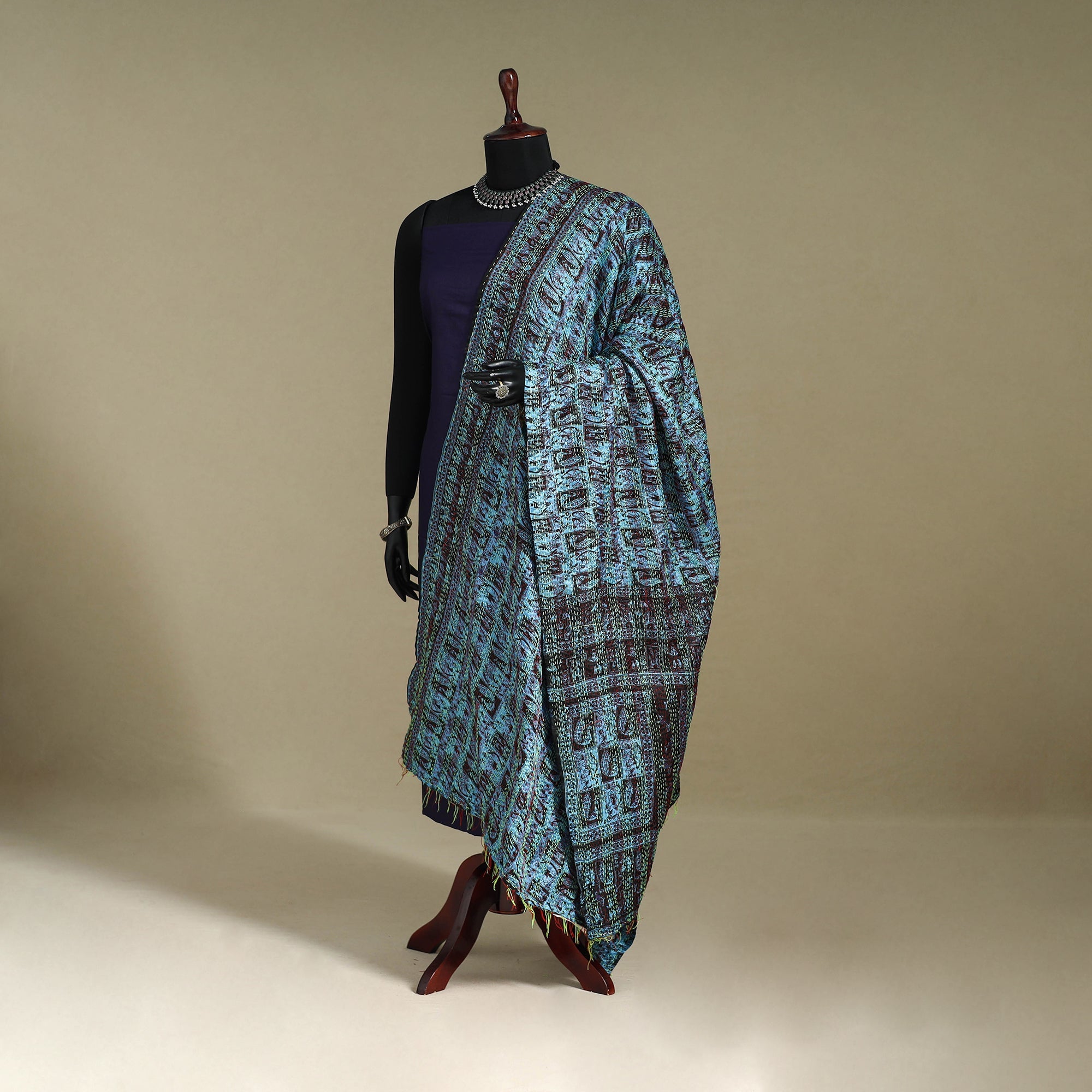 Multicolor - patchwork reversible silk bengal kantha work