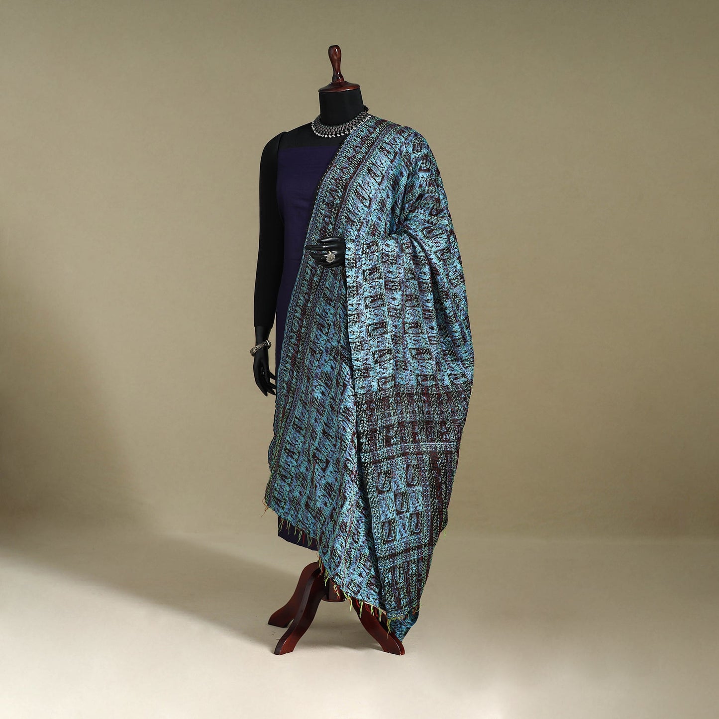 Multicolor - patchwork reversible silk bengal kantha work