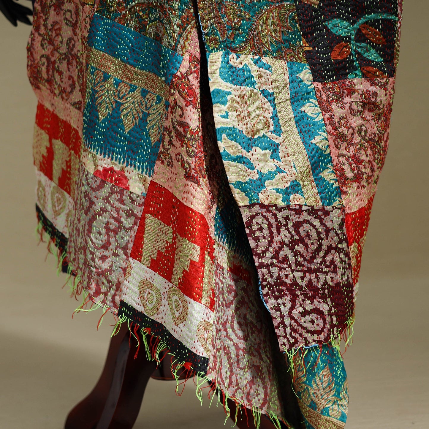Multicolor - patchwork reversible silk bengal kantha work