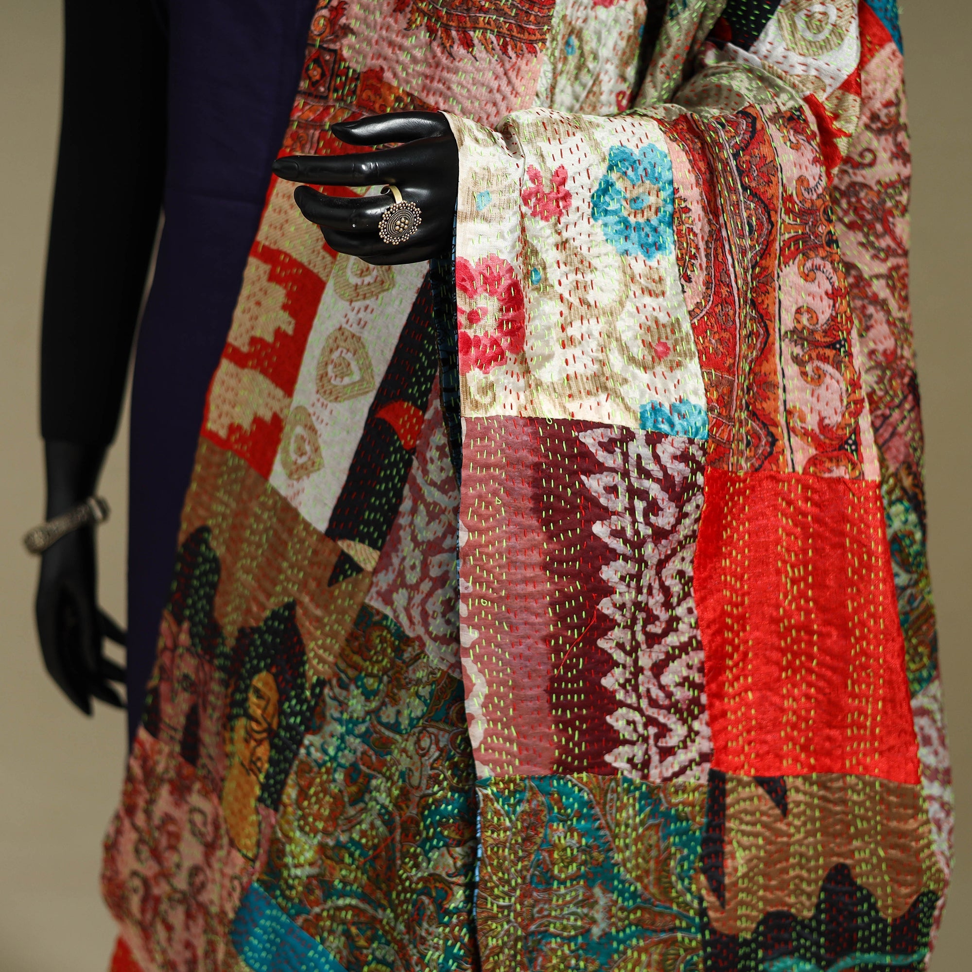 Multicolor - patchwork reversible silk bengal kantha work