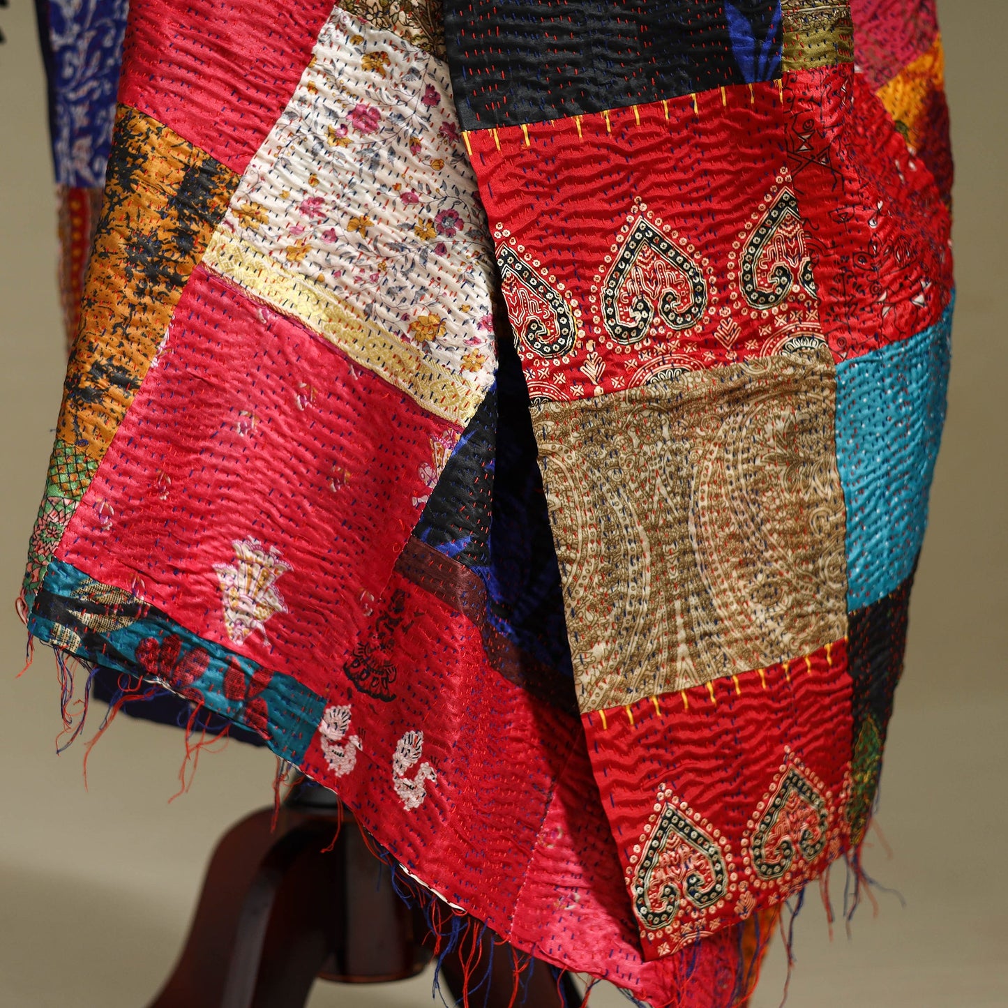 Multicolor - patchwork reversible silk bengal kantha work