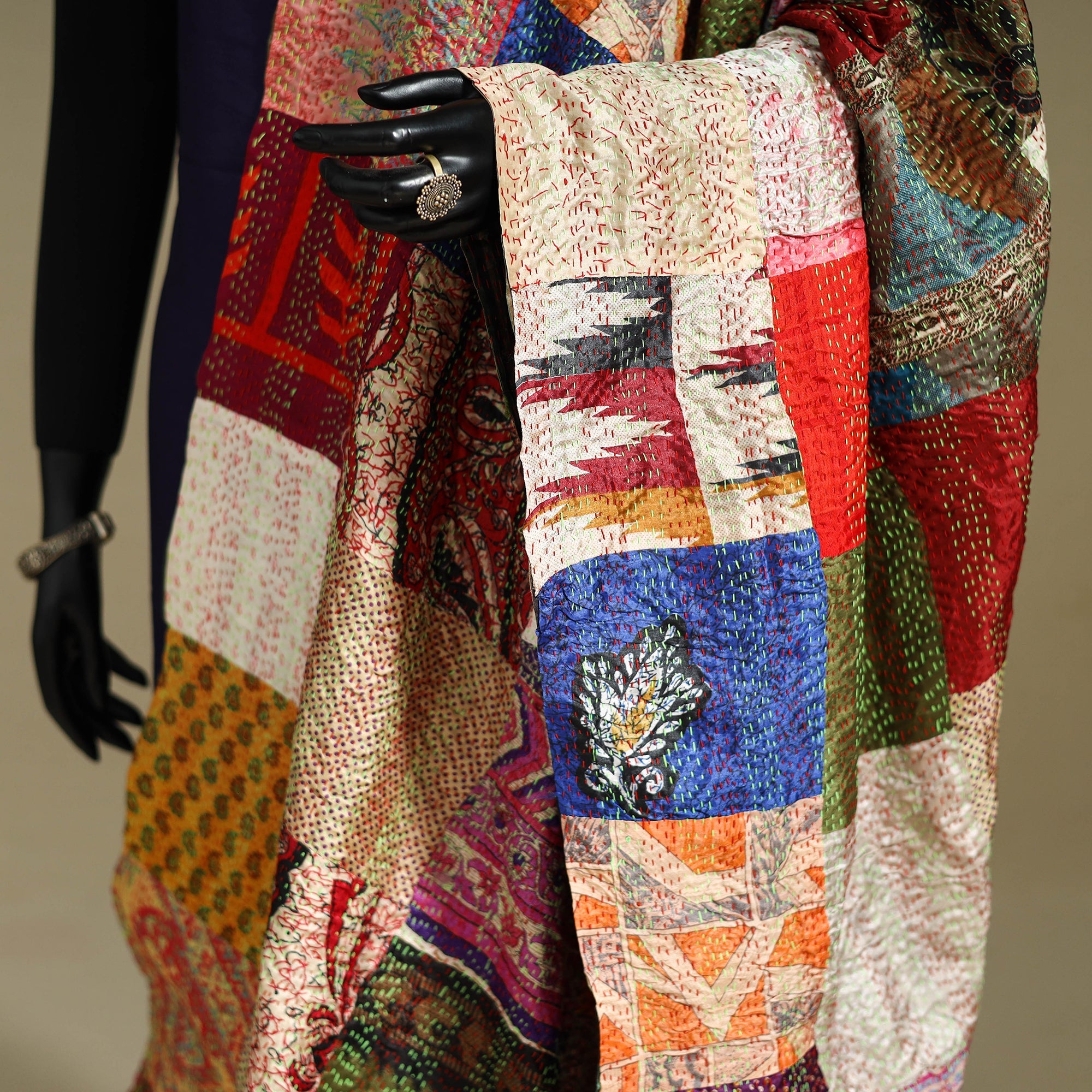 Multicolor - patchwork reversible silk bengal kantha work