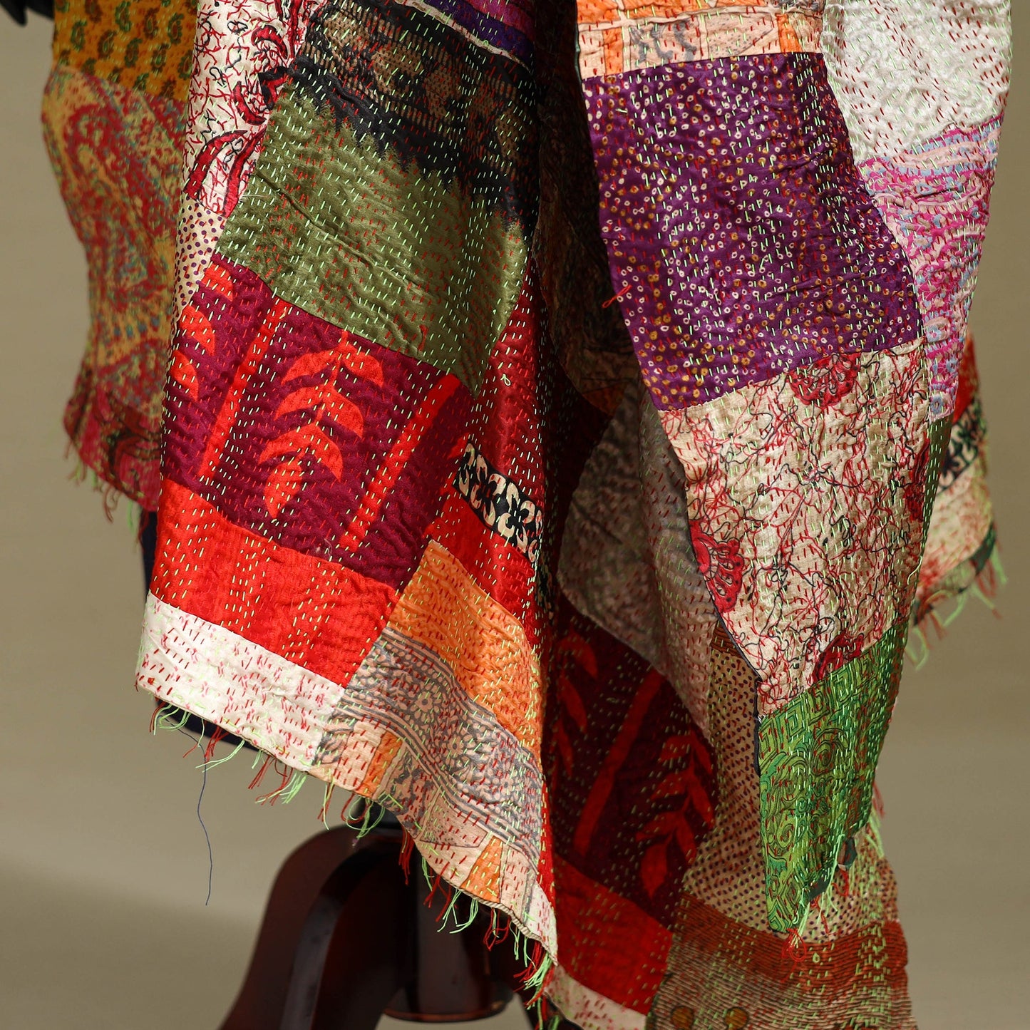 Multicolor - patchwork reversible silk bengal kantha work