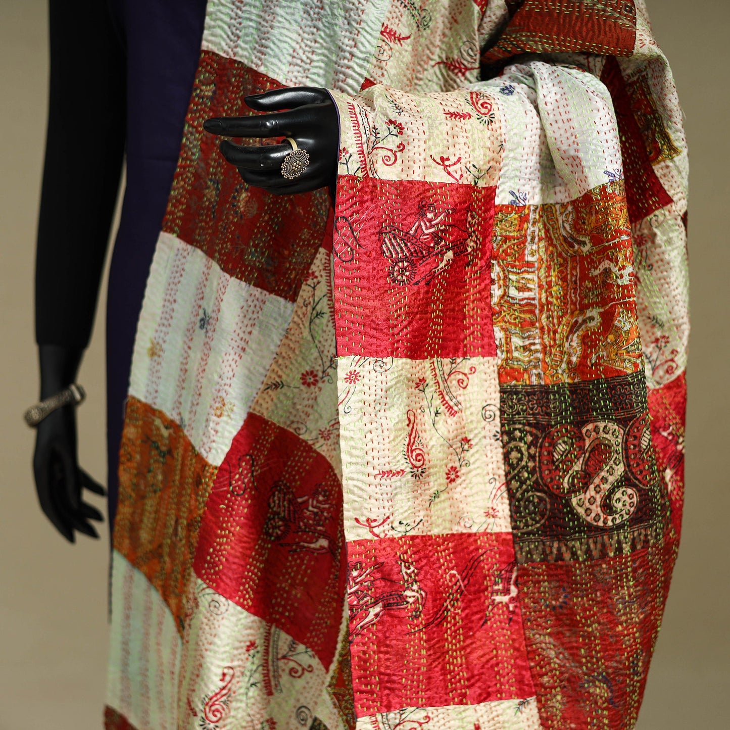 Multicolor - patchwork reversible silk bengal kantha work