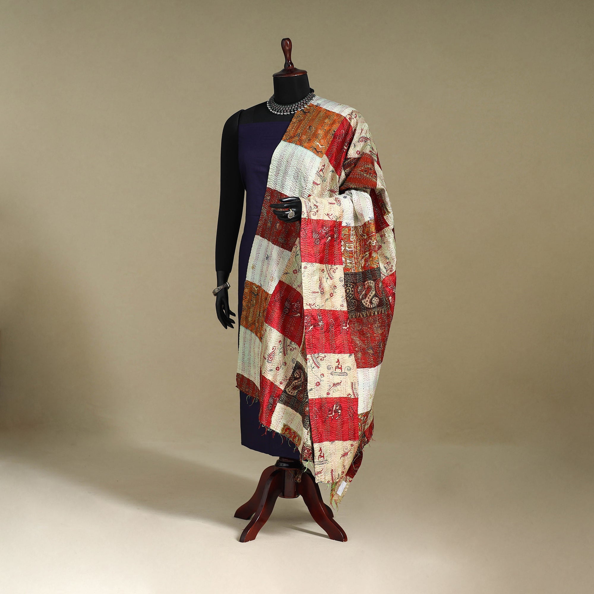 Multicolor - patchwork reversible silk bengal kantha work